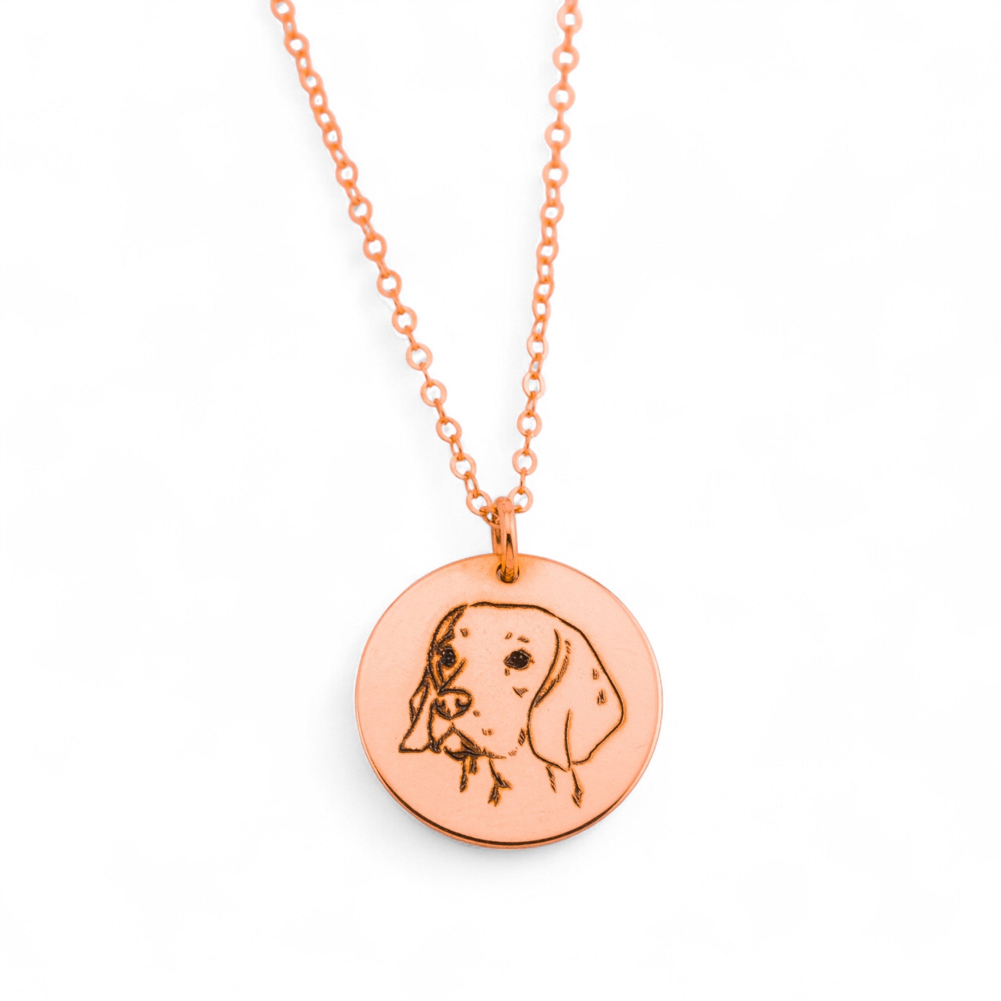 Personalized Dog Face Outline Pendant Necklace, 5/8" Disc