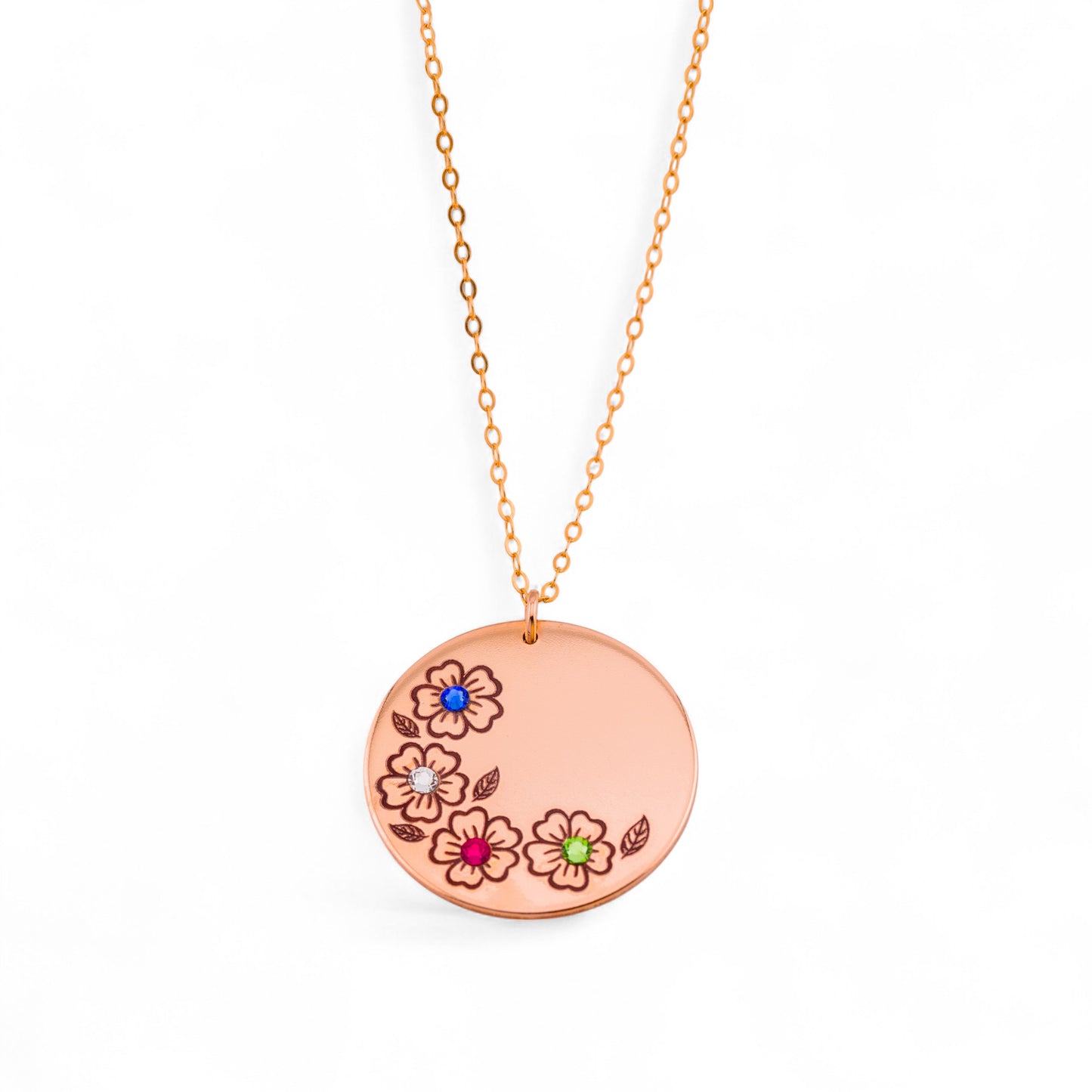 Birth Flower Circle Disc Pendant Necklace, 1-inch Disc