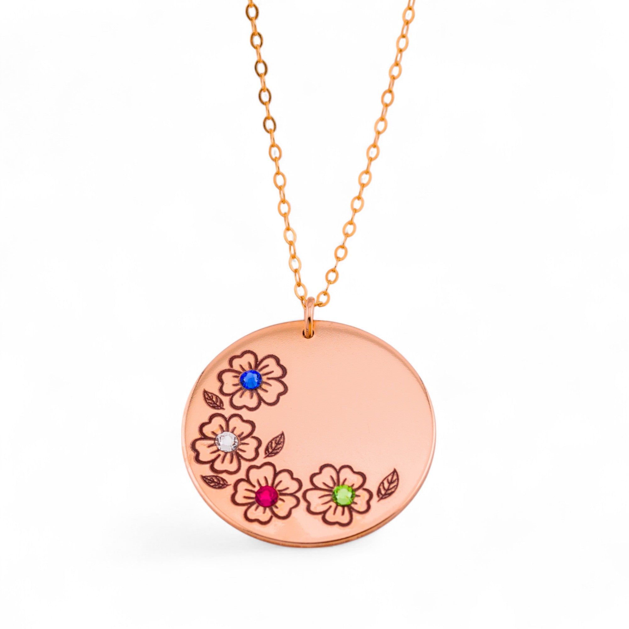 Birth Flower Circle Disc Pendant Necklace, 1-inch Disc