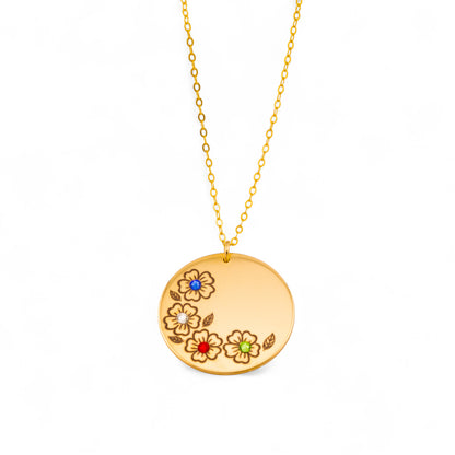 Birth Flower Circle Disc Pendant Necklace, 1-inch Disc