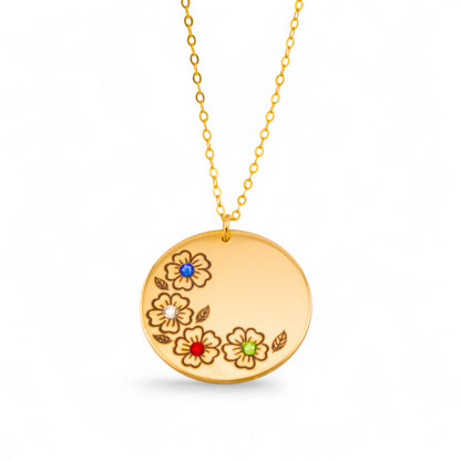 Birth Flower Circle Disc Pendant Necklace, 1-inch Disc