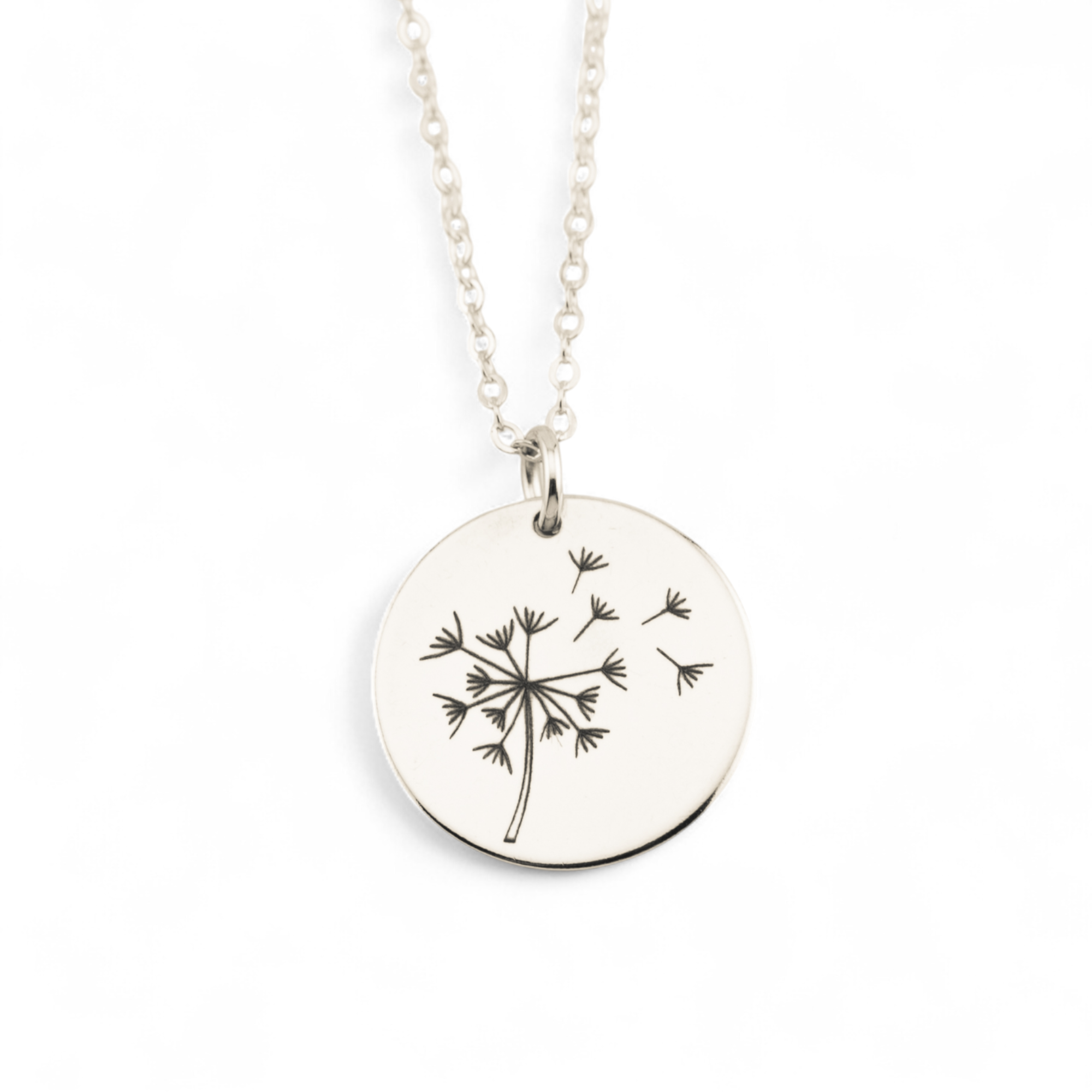 Dandelion Pendant Necklace, 5/8" Disc