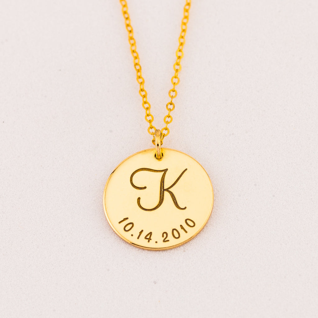 Mother Necklace with Kids Initial, 5/8" Disc