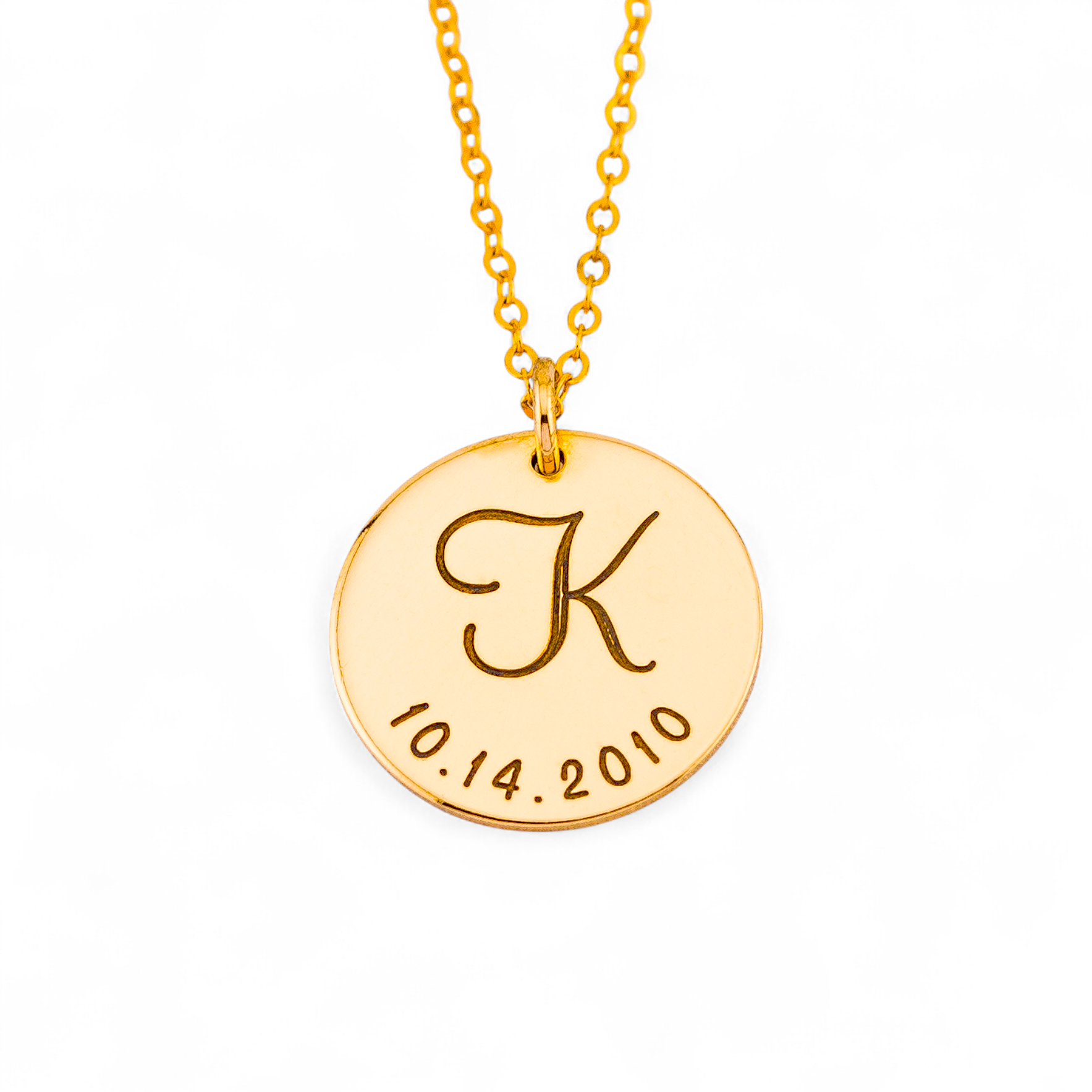 Personalized Initial and Birth Date Pendant Necklace, 5/8-inch Disc