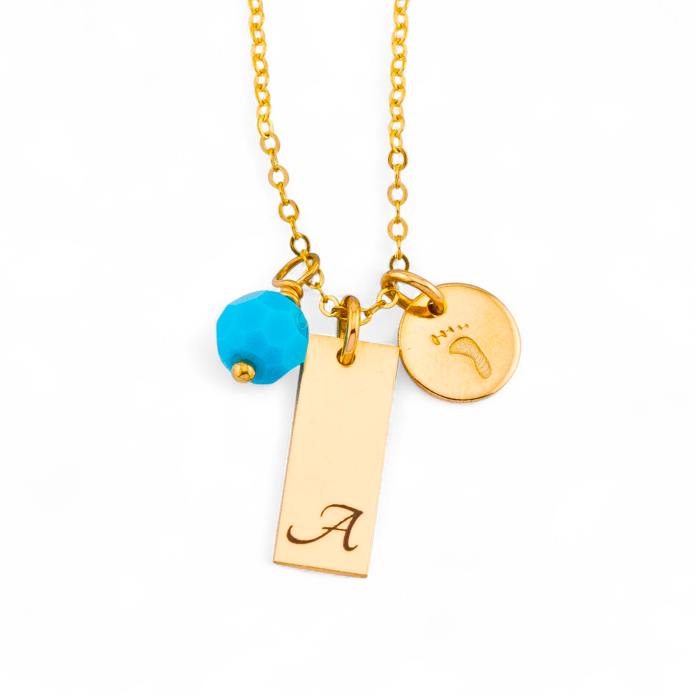 Personalized Name Bar Necklace, Birthstone Necklace and Baby Foot Charm