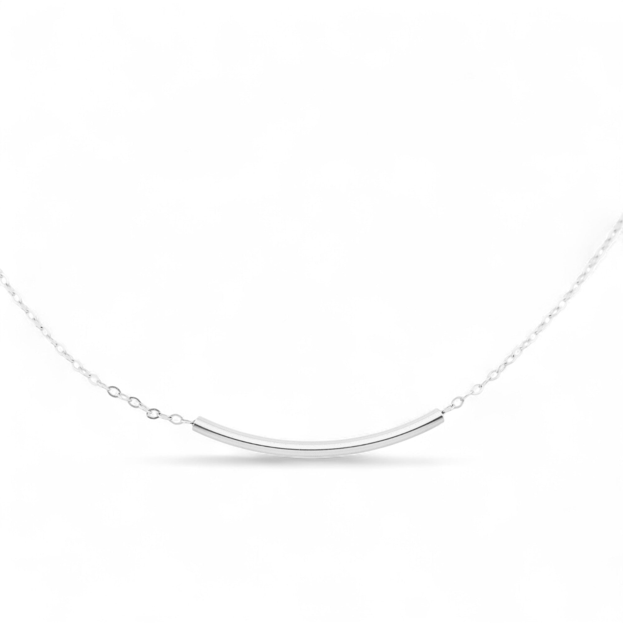 Dainty Curve Tube Bar Necklace, 1.25" Bar