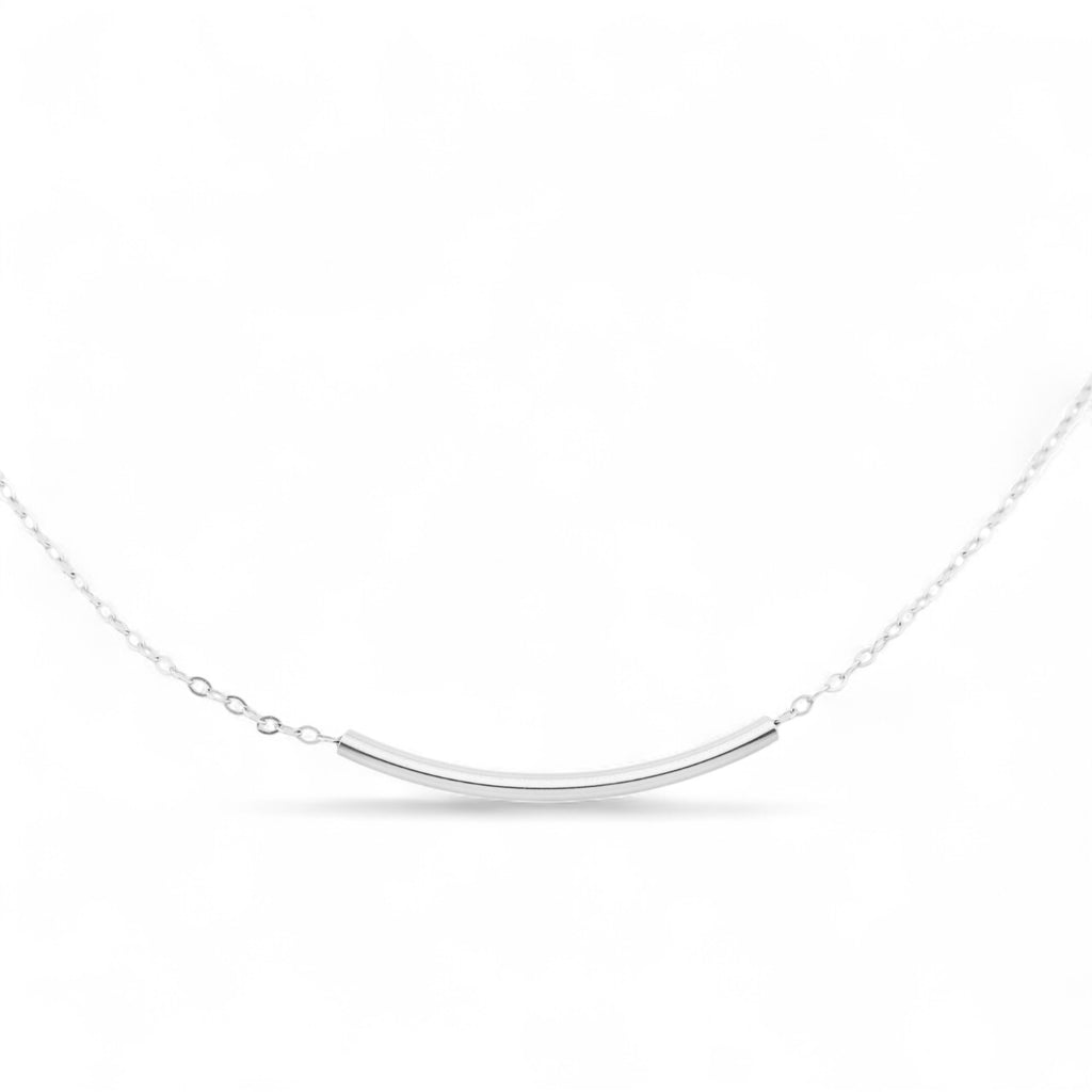 Dainty Curve Tube Bar Necklace, 1.25" Bar