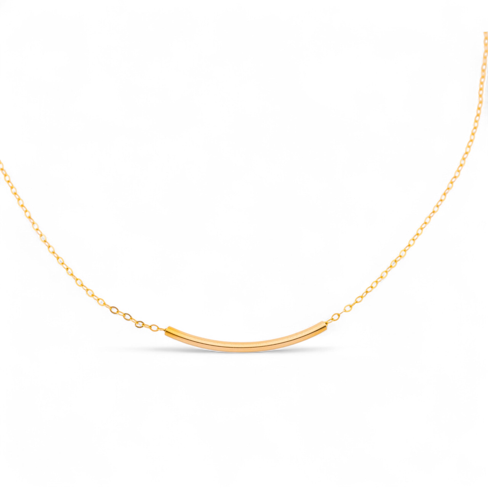 Dainty Curve Tube Bar Necklace, 1.25" Bar