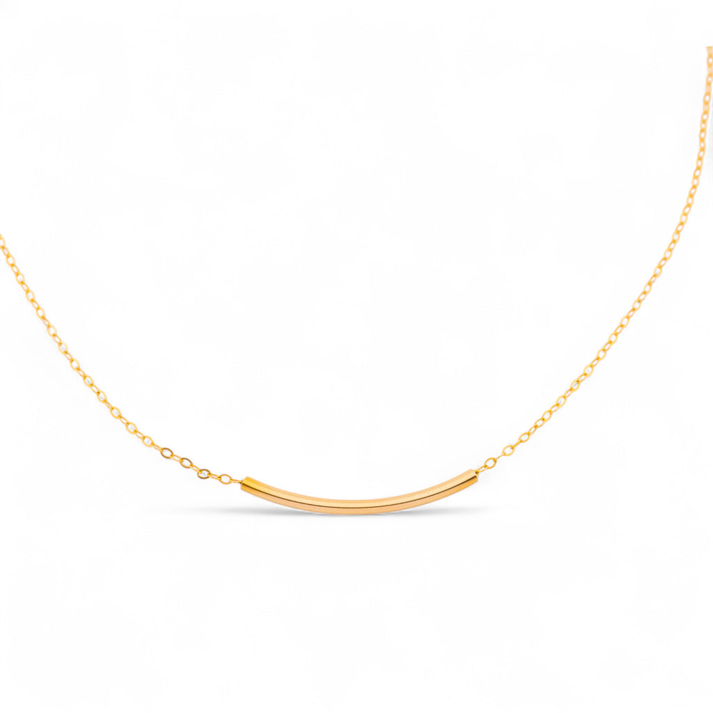 Dainty Curve Tube Bar Necklace, 1.25" Bar