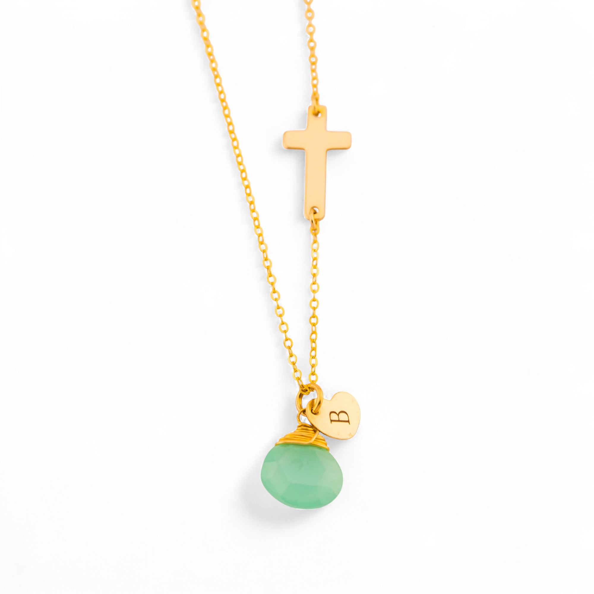 Personalized Small Sideways Cross and Birthstone Necklace
