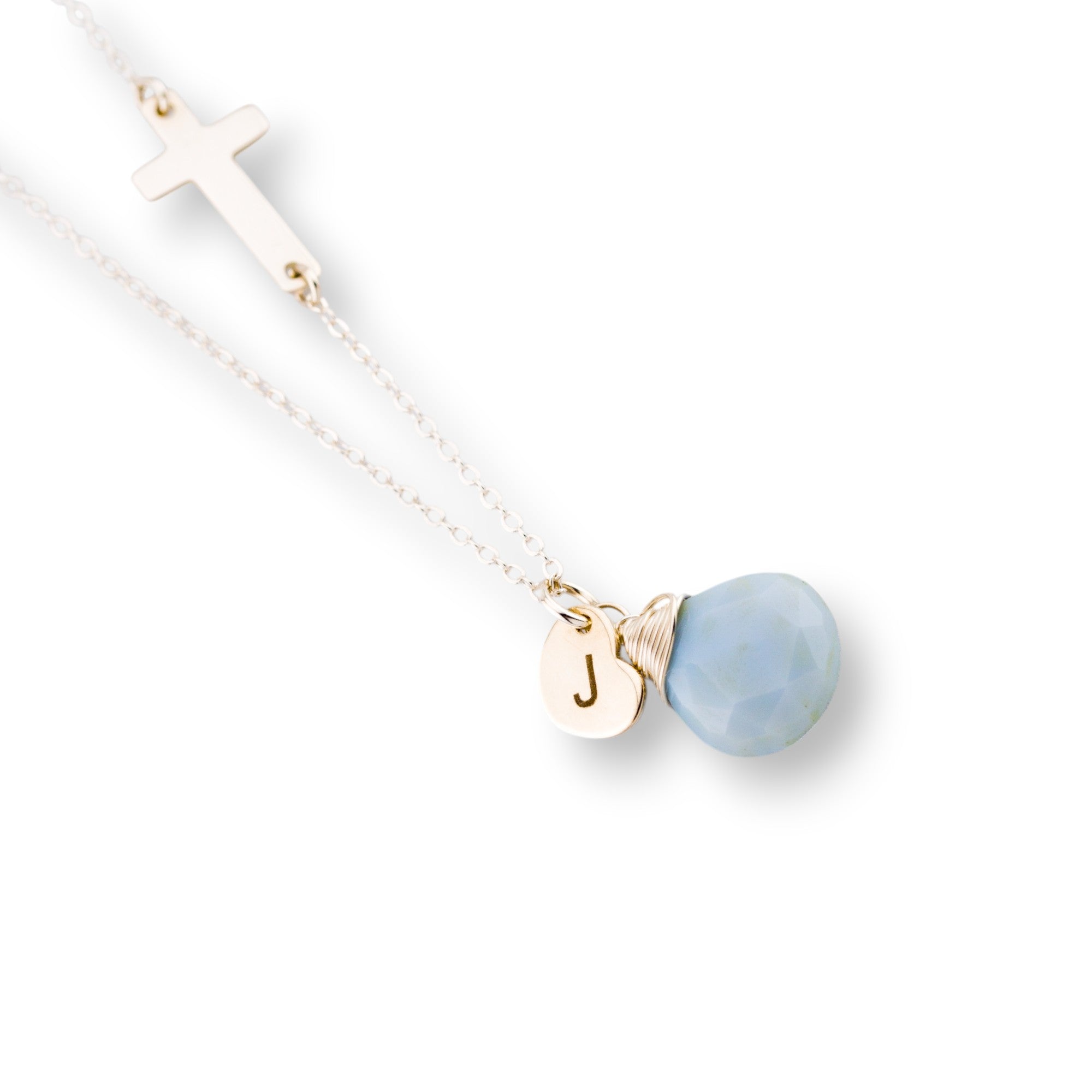 Personalized Small Sideways Cross and Birthstone Necklace