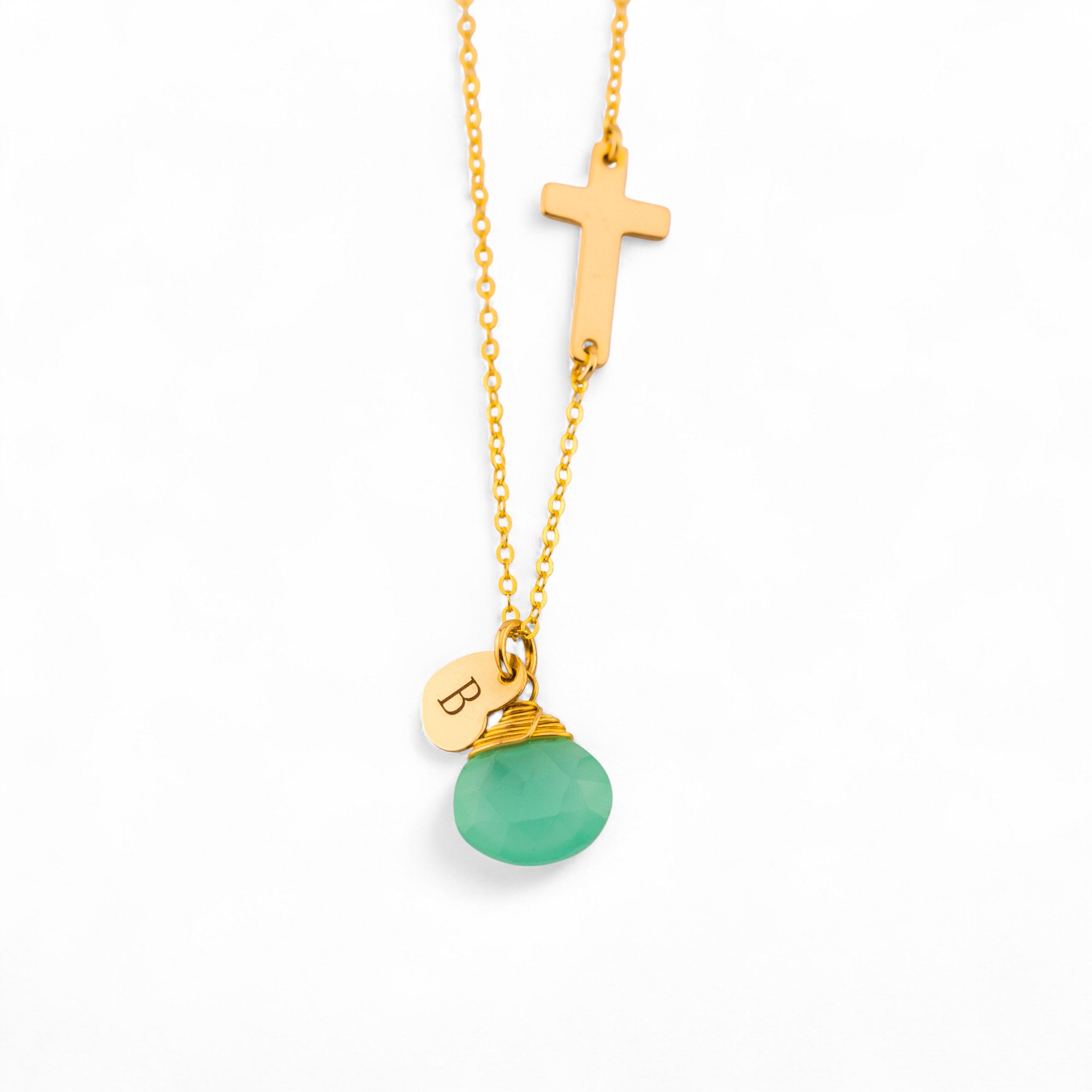 Personalized Small Sideways Cross and Birthstone Necklace