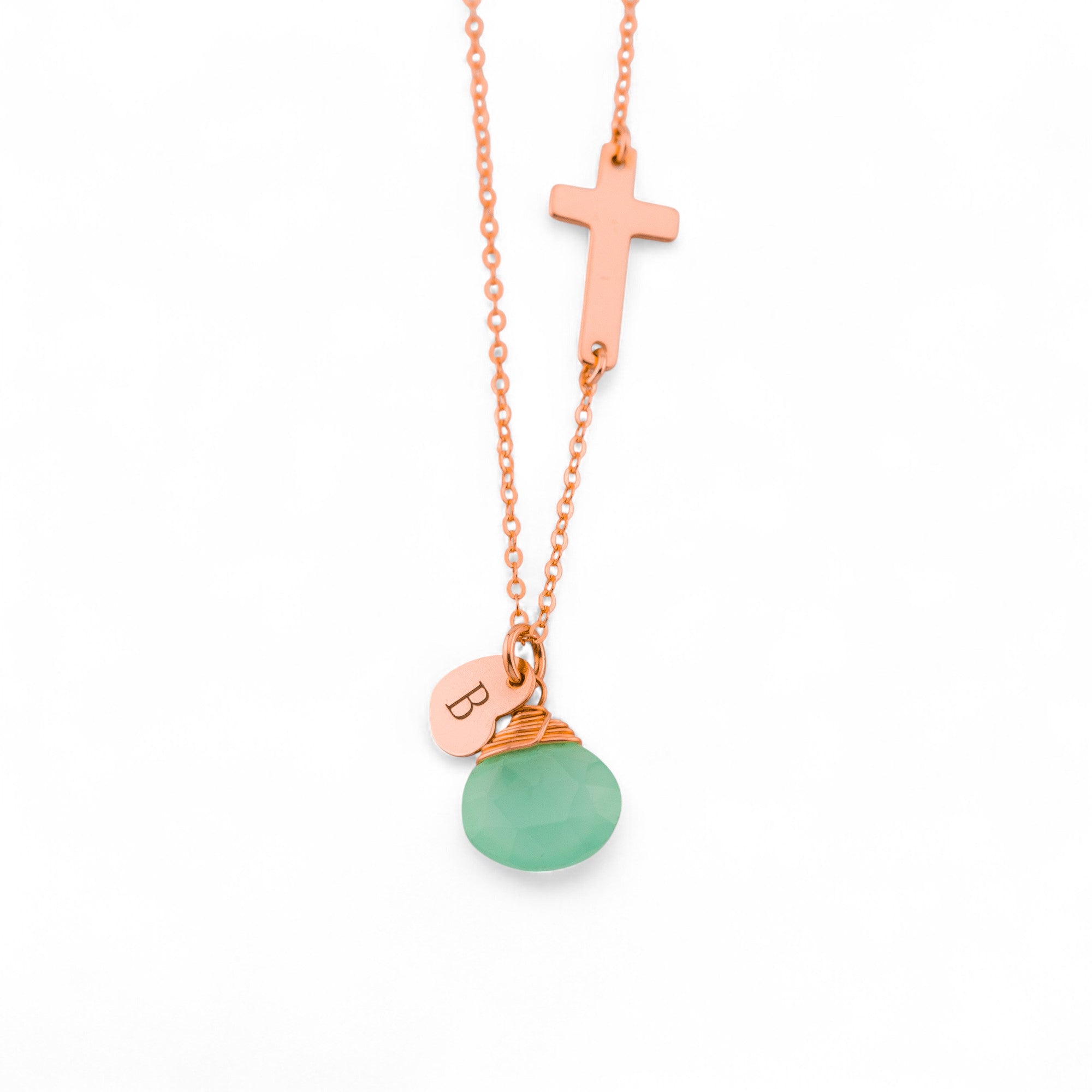 Personalized Small Sideways Cross and Birthstone Necklace
