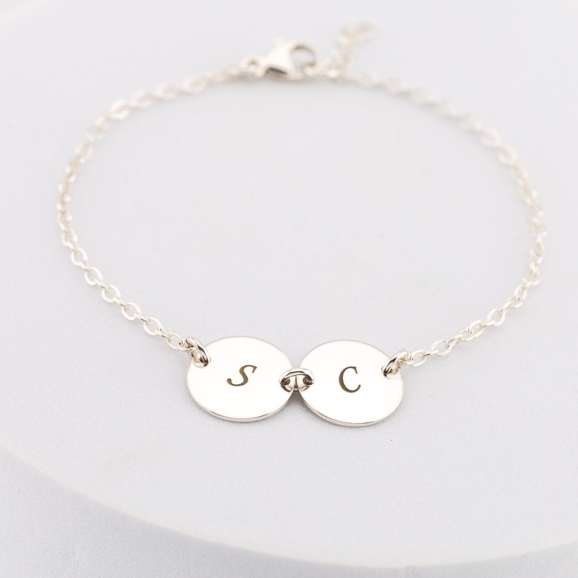 Customized Initial Circle Disc Bracelet, 7/16-inch Disc