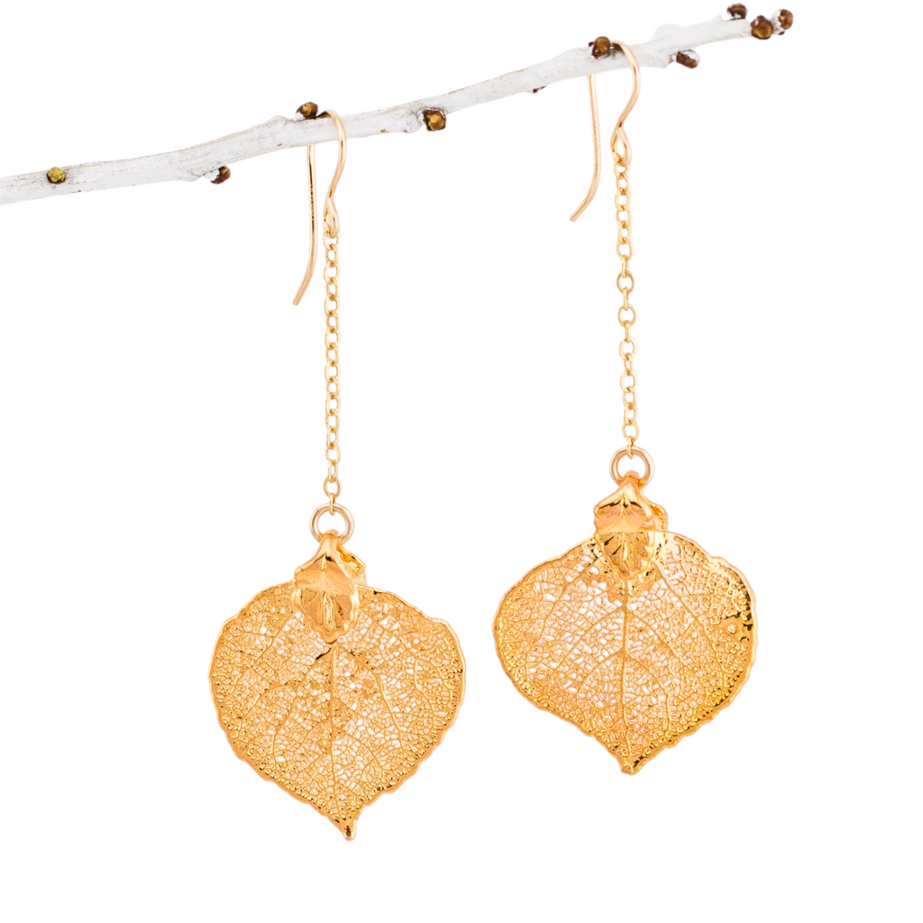Dangle Real Aspen Leaf Earrings