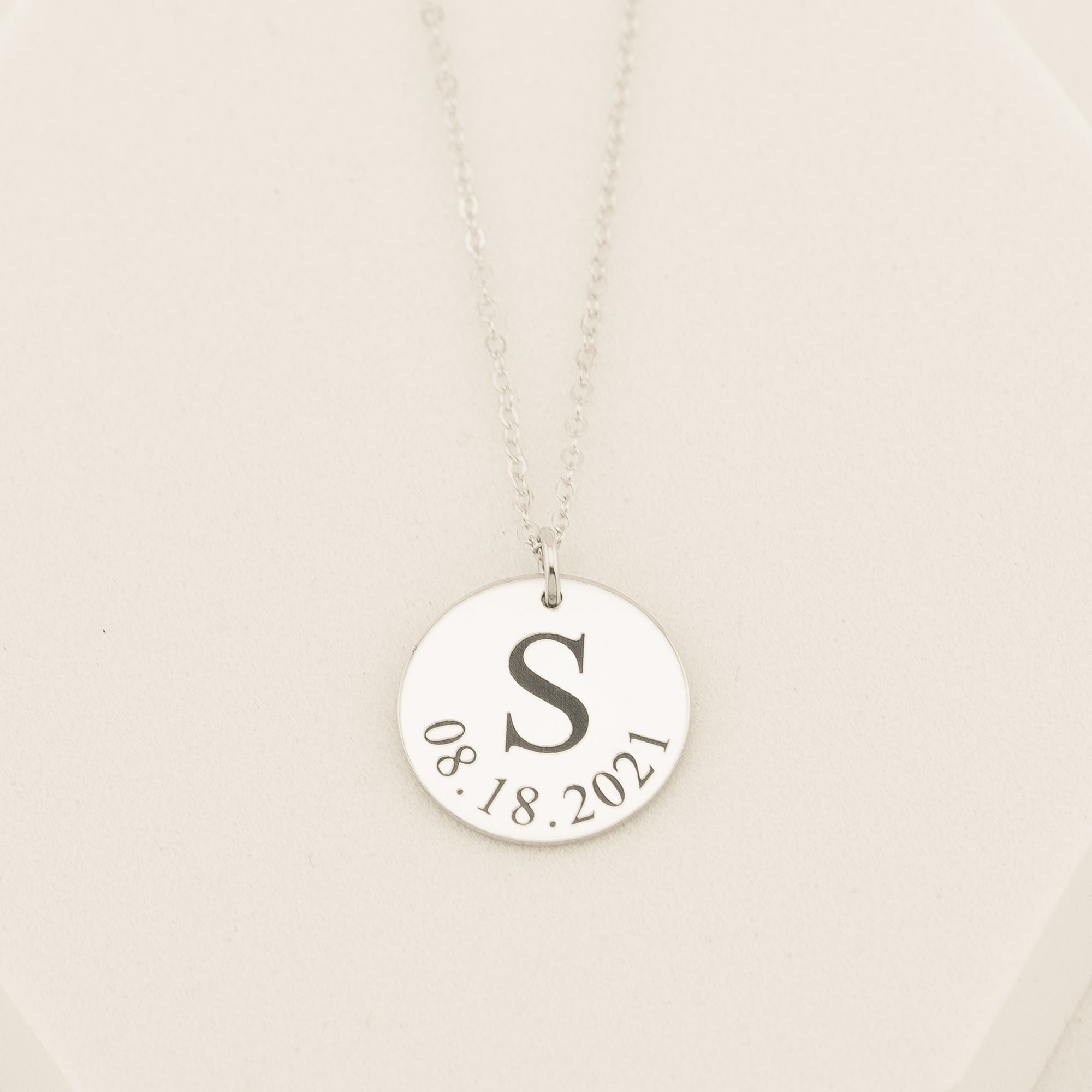 Personalized Initial and Birth Date Pendant Necklace, 5/8-inch Disc