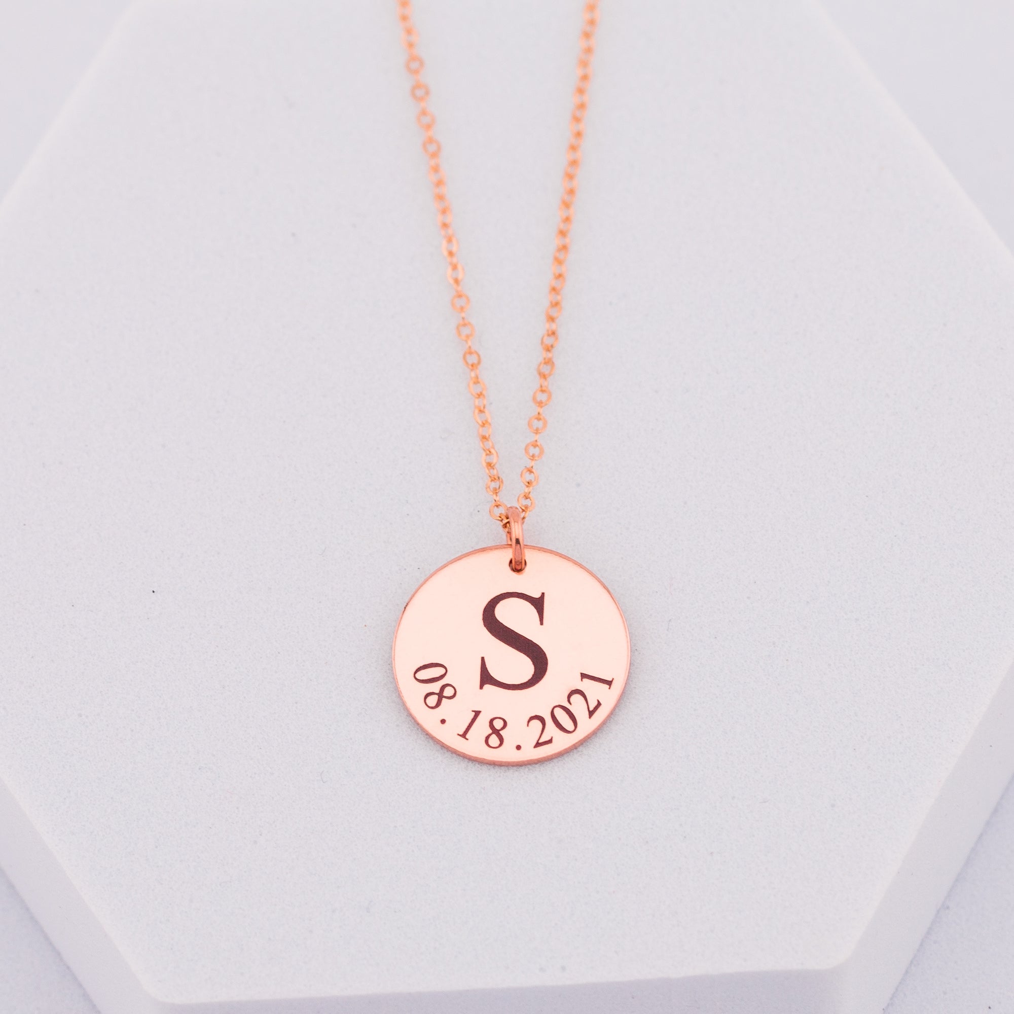 Personalized Initial and Birth Date Pendant Necklace, 5/8-inch Disc