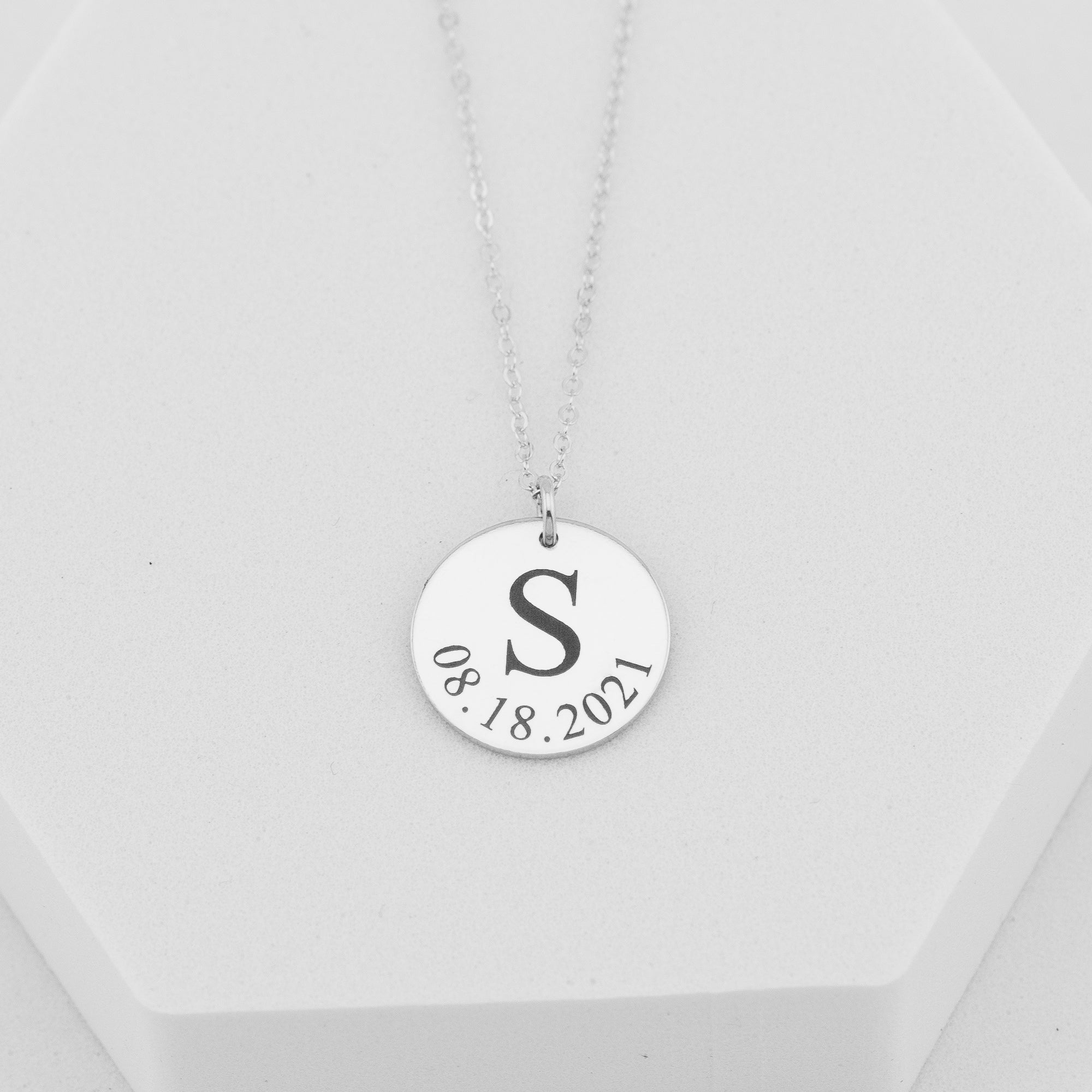 Personalized Initial and Birth Date Pendant Necklace, 5/8-inch Disc