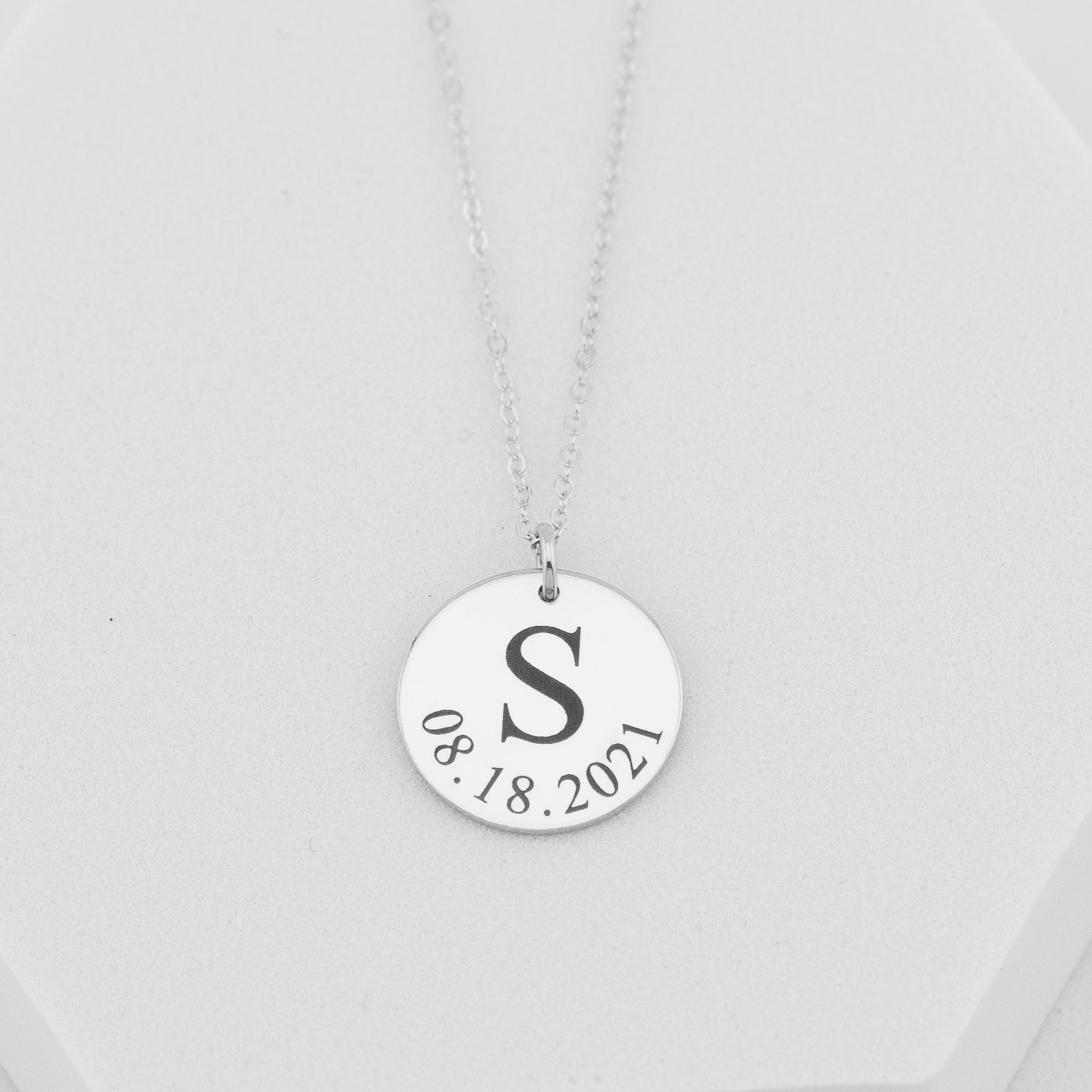 Mother Necklace with Kids Initial, 5/8" Disc