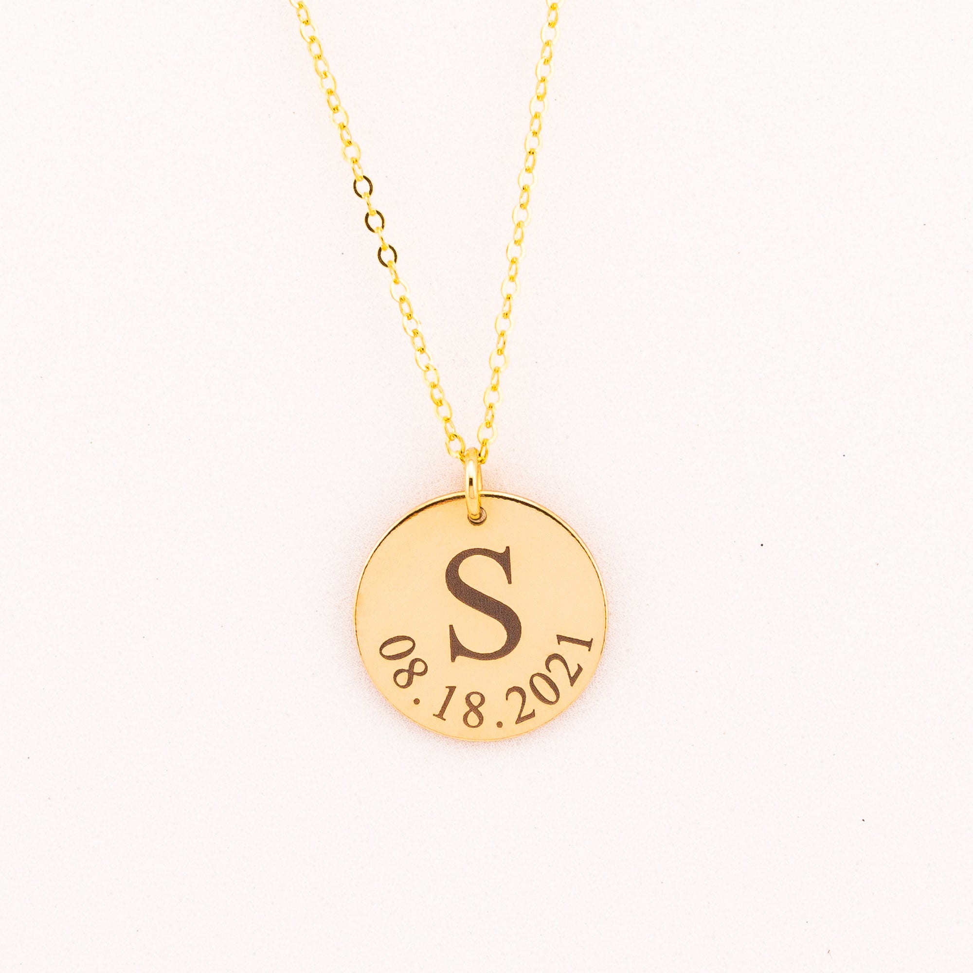 Personalized Initial and Birth Date Pendant Necklace, 5/8-inch Disc
