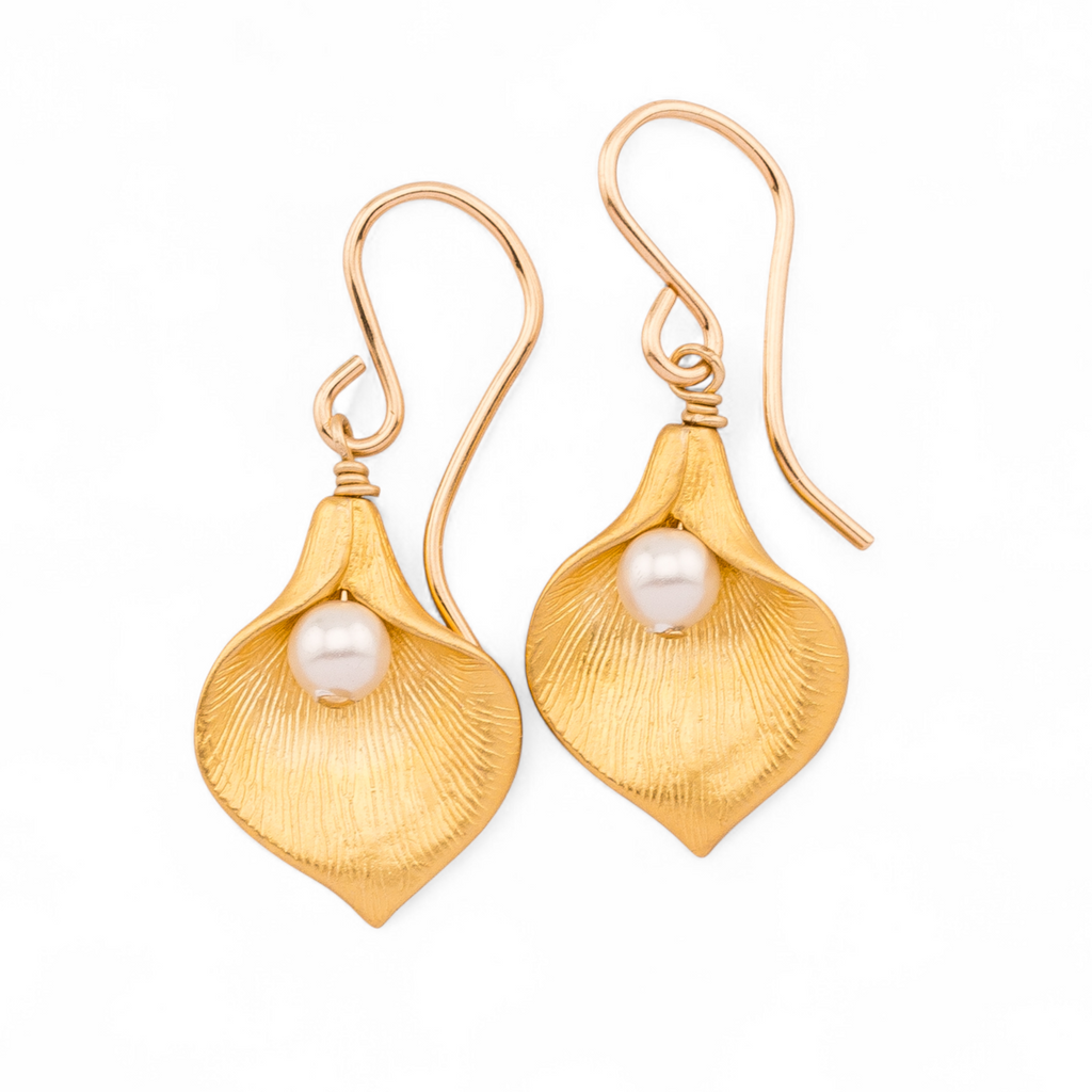Calla Lily and Swarovski Pearl Earrings