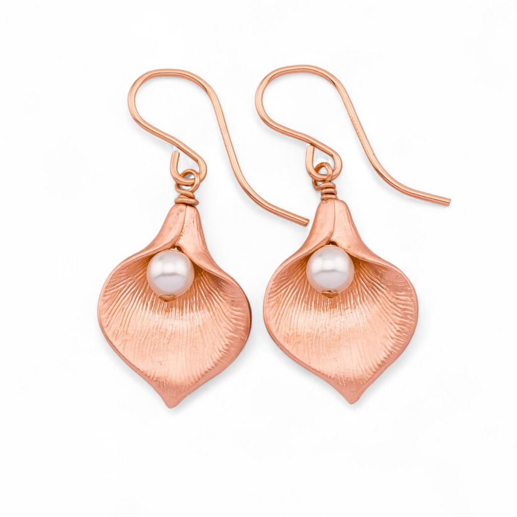 Calla Lily and Swarovski Pearl Earrings