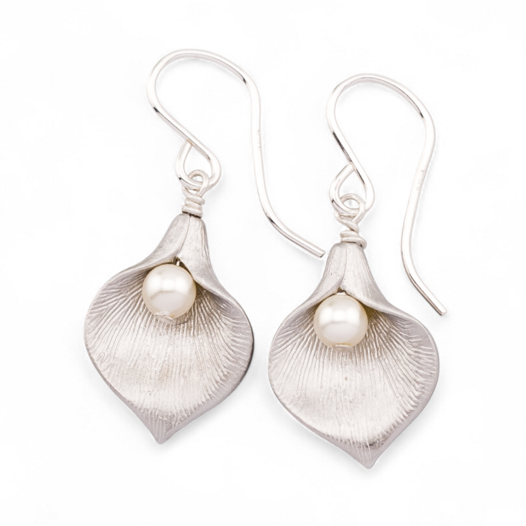 Calla Lily and Swarovski Pearl Earrings