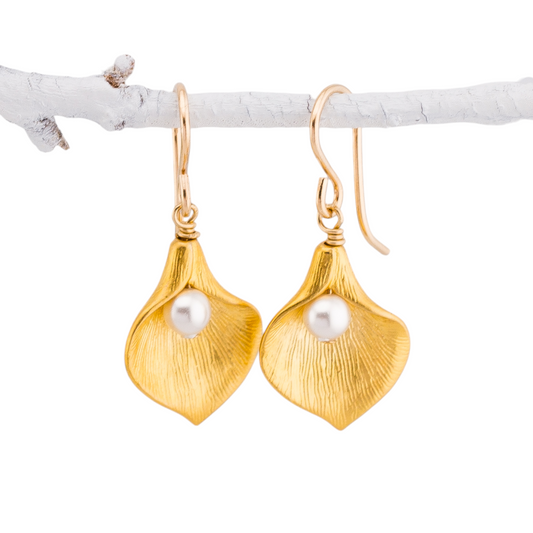 Calla Lily and Swarovski Pearl Earrings