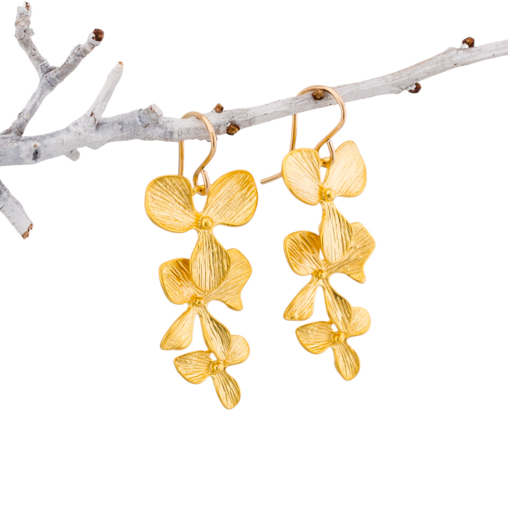 Trio Orchid Flower Earrings
