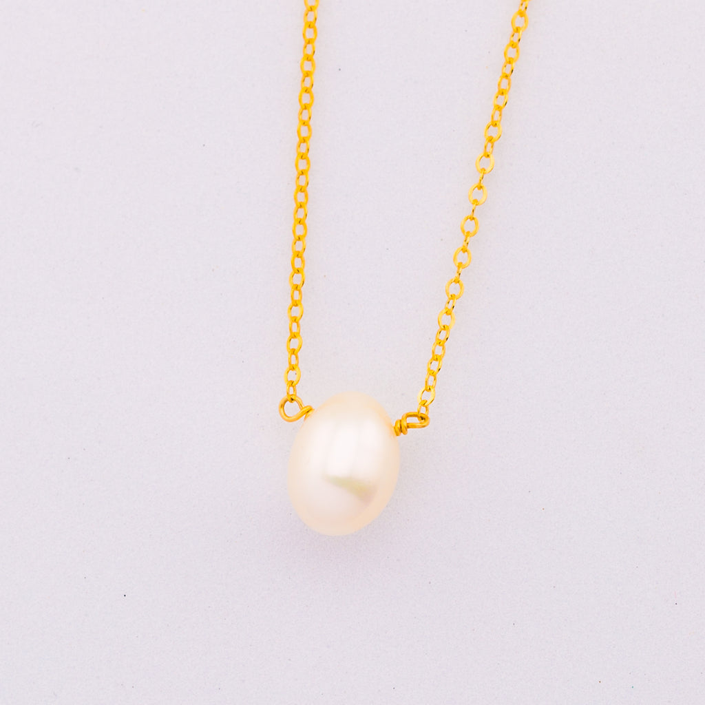 Teardrop Pearl Necklace, Small Pearl Floating Necklace