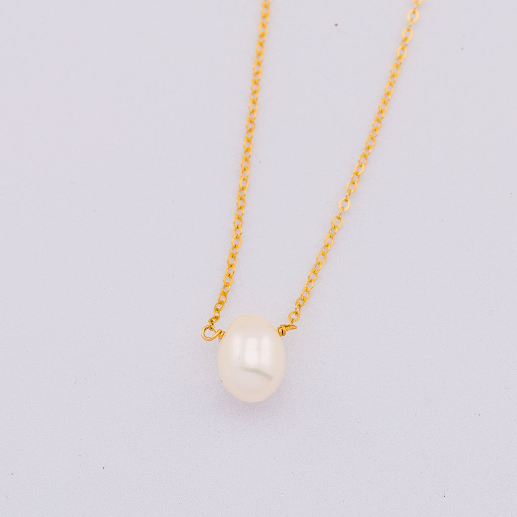 Teardrop Pearl Necklace, Small Pearl Floating Necklace