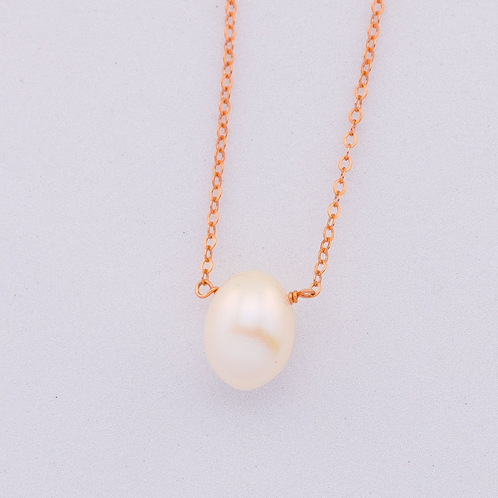 Teardrop Pearl Necklace, Small Pearl Floating Necklace