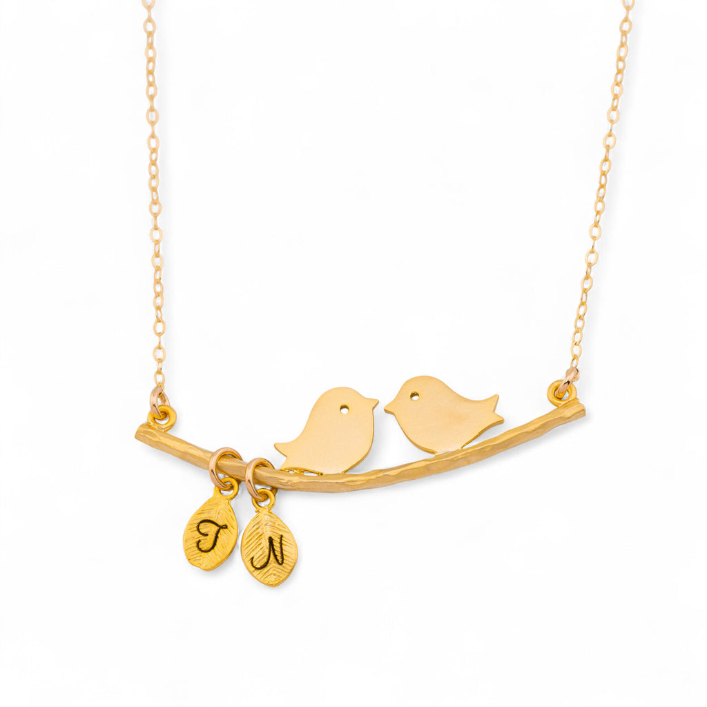 Kissing Bird Pendant and Leaf Necklace