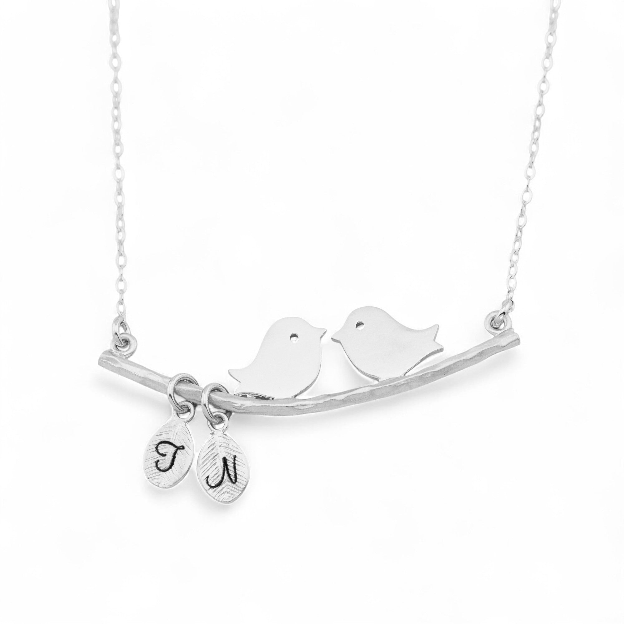 Kissing Bird Pendant and Leaf Necklace