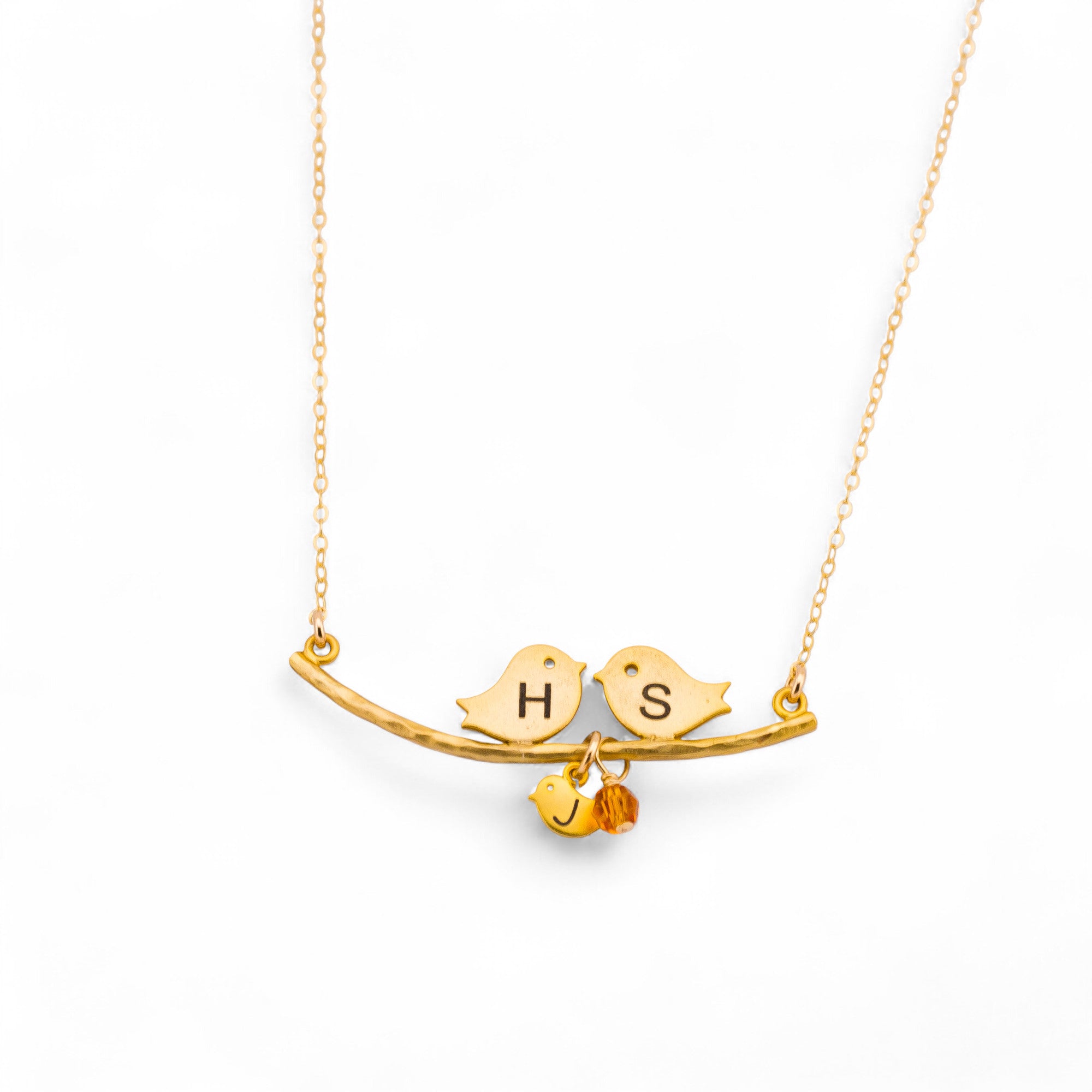 Personalized Birthstone Family Bird and Birthstone Necklace