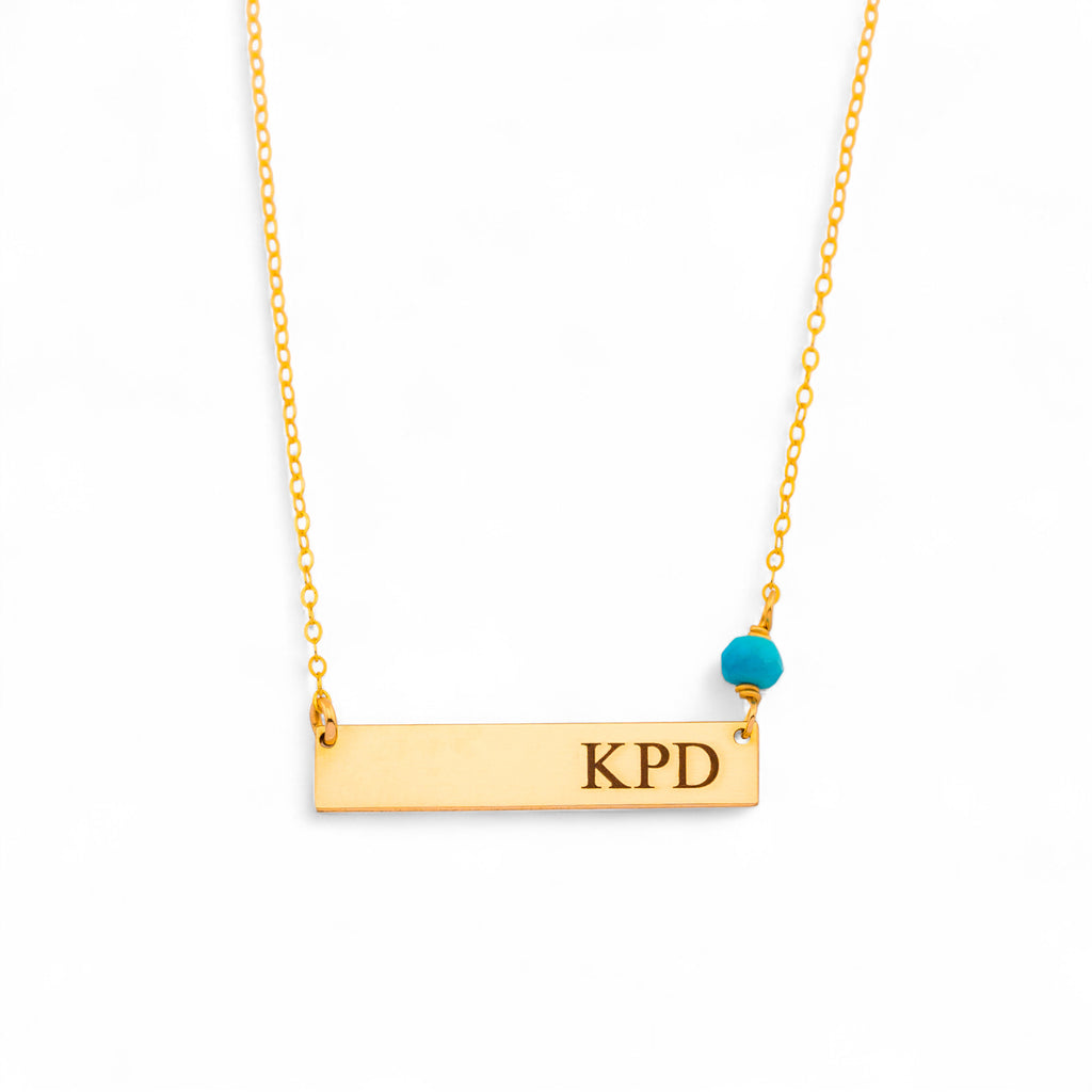 Customized Name Plate Bar Necklace and Birthstone. 1.25-inch