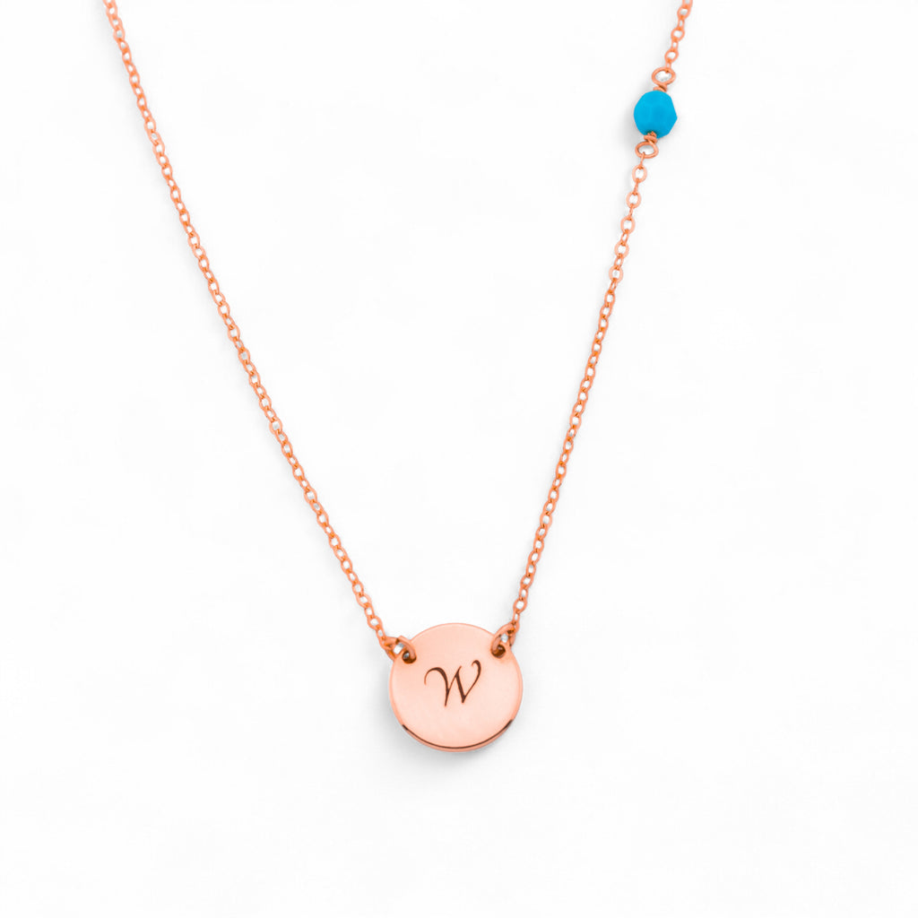 Custom Initial Disc and Gemstone Necklace, 7/16-inch