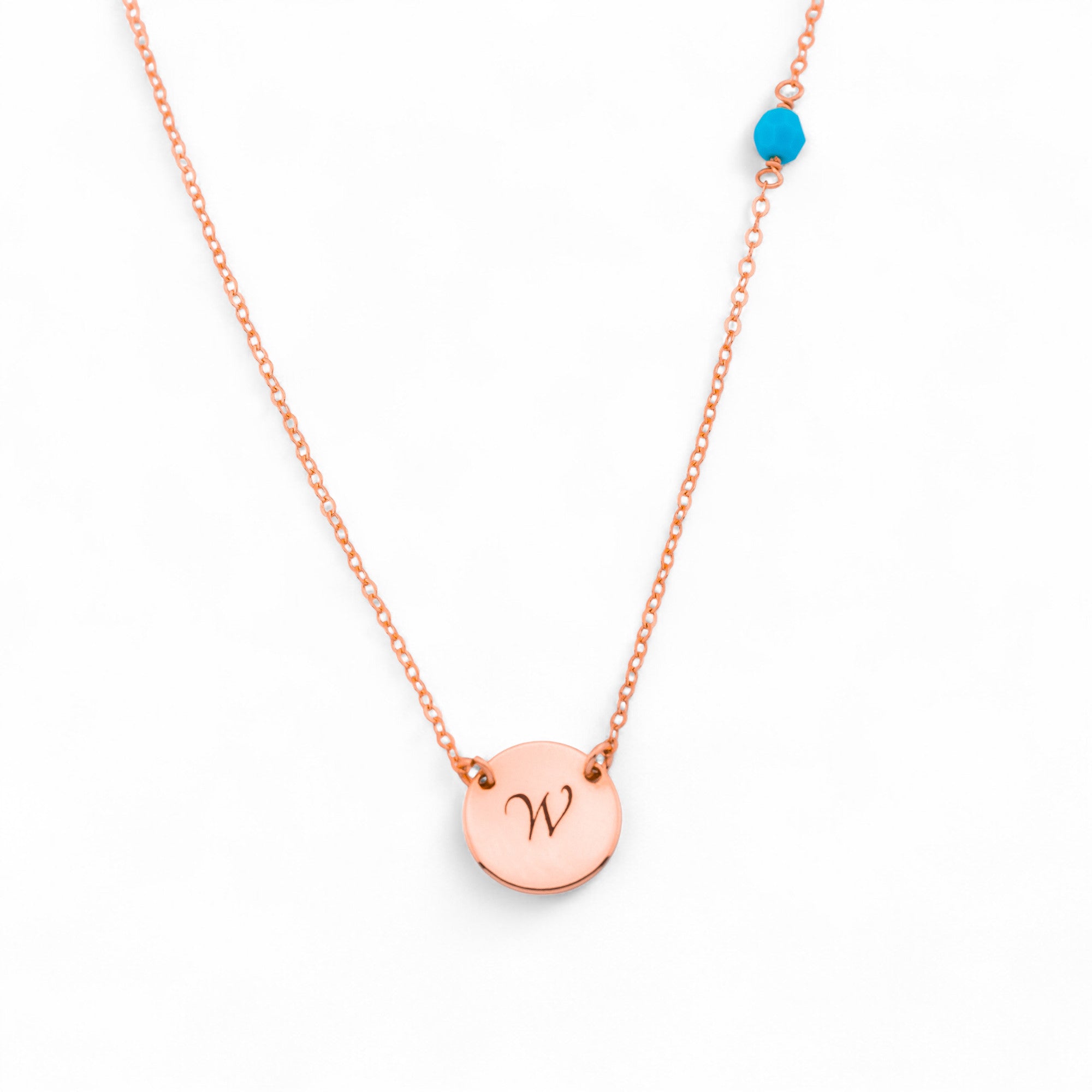 Personalized Initial Disc and Gemstone Necklace, 7/16-inch