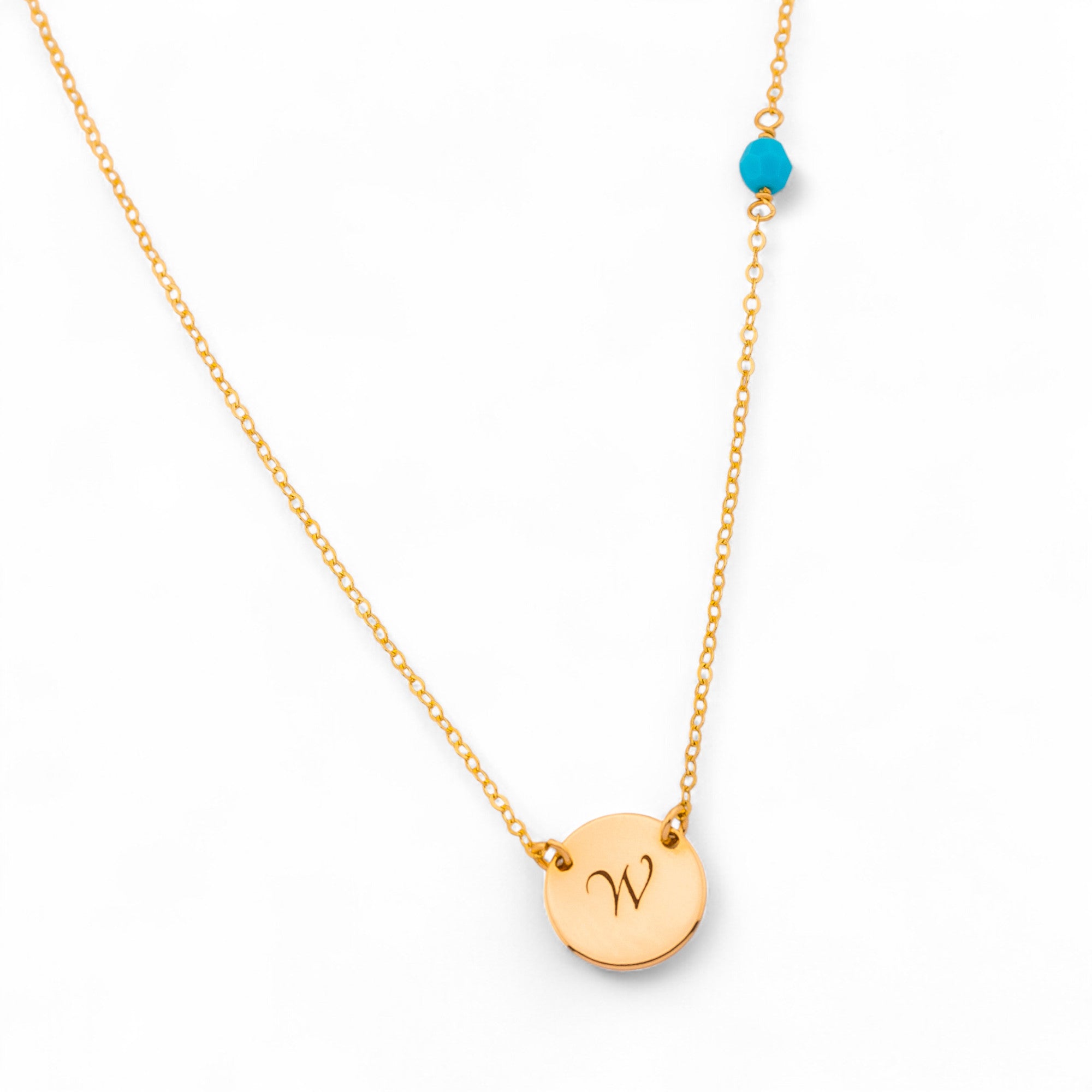 Personalized Initial Disc and Gemstone Necklace, 7/16-inch