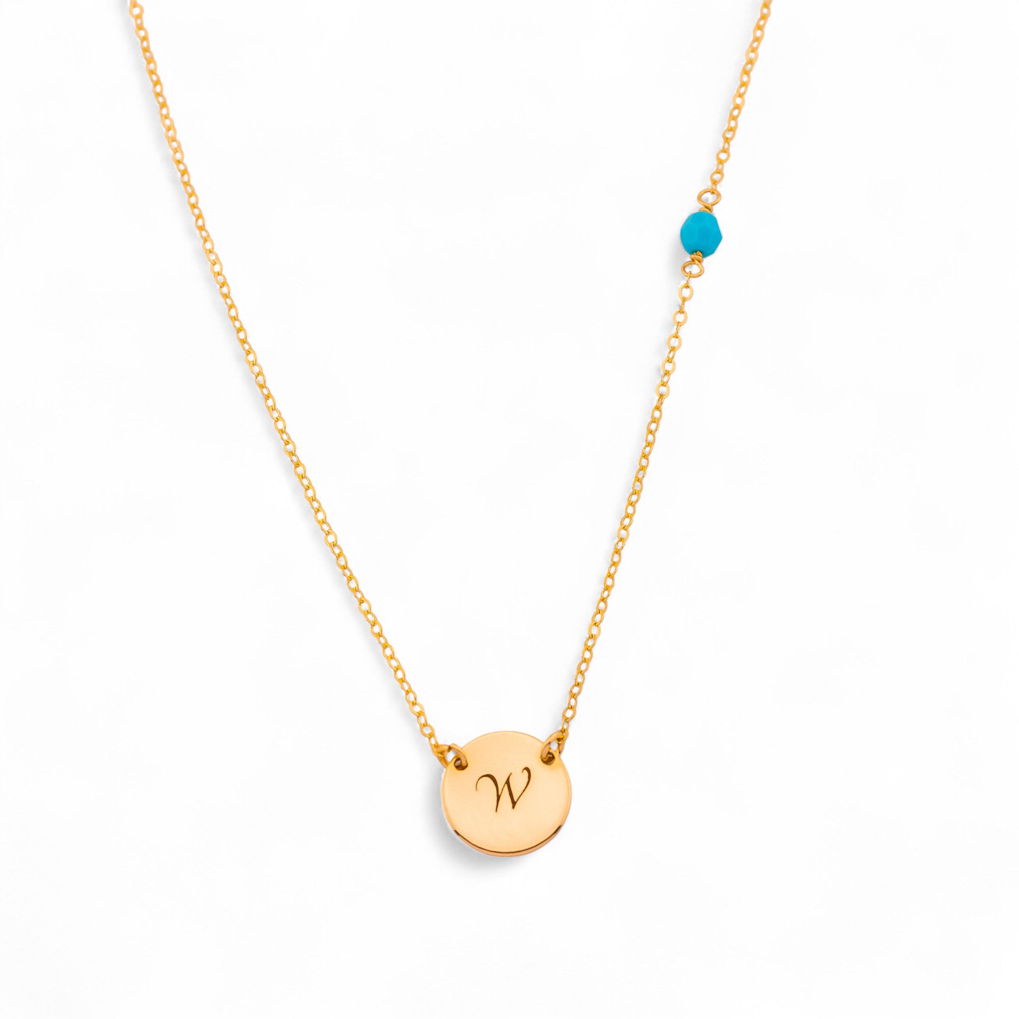 Personalized Initial Disc and Gemstone Necklace, 7/16-inch