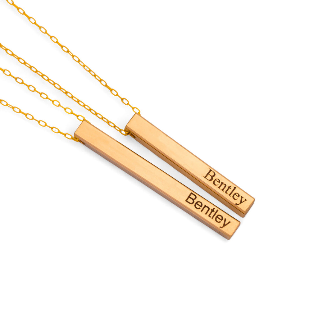 Customized 4-Sided Name Bar Necklace, 1.25-inch 3D Bar