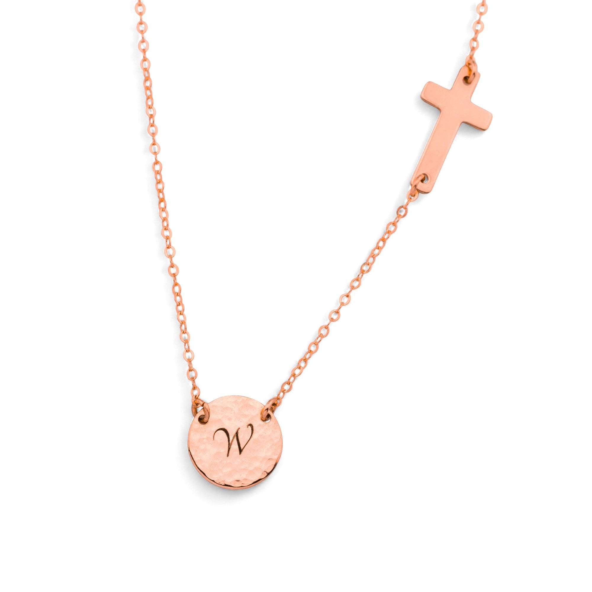 Customized Sideways Cross and Monogram Link Disc 7/16" Necklace