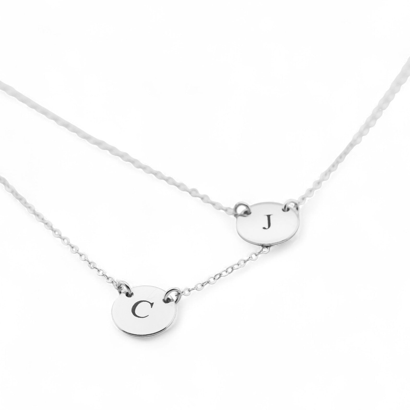 Small Circle 2 Strands Layered Necklace, 3/8" Discs