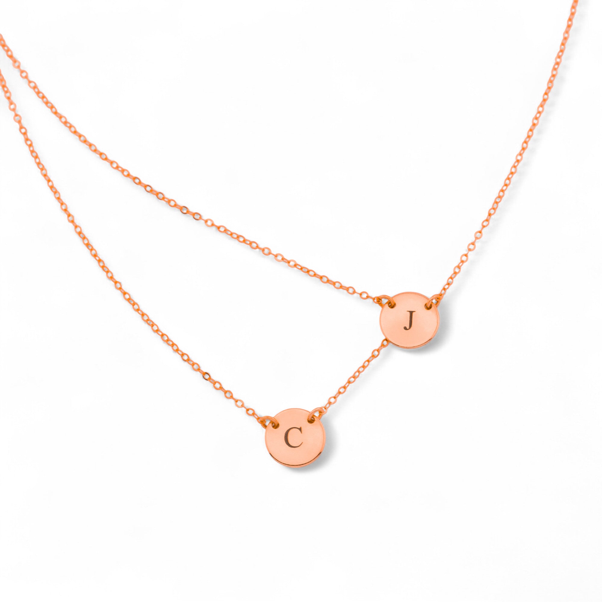 Small Circle 2 Strands Layered Necklace, 3/8" Discs