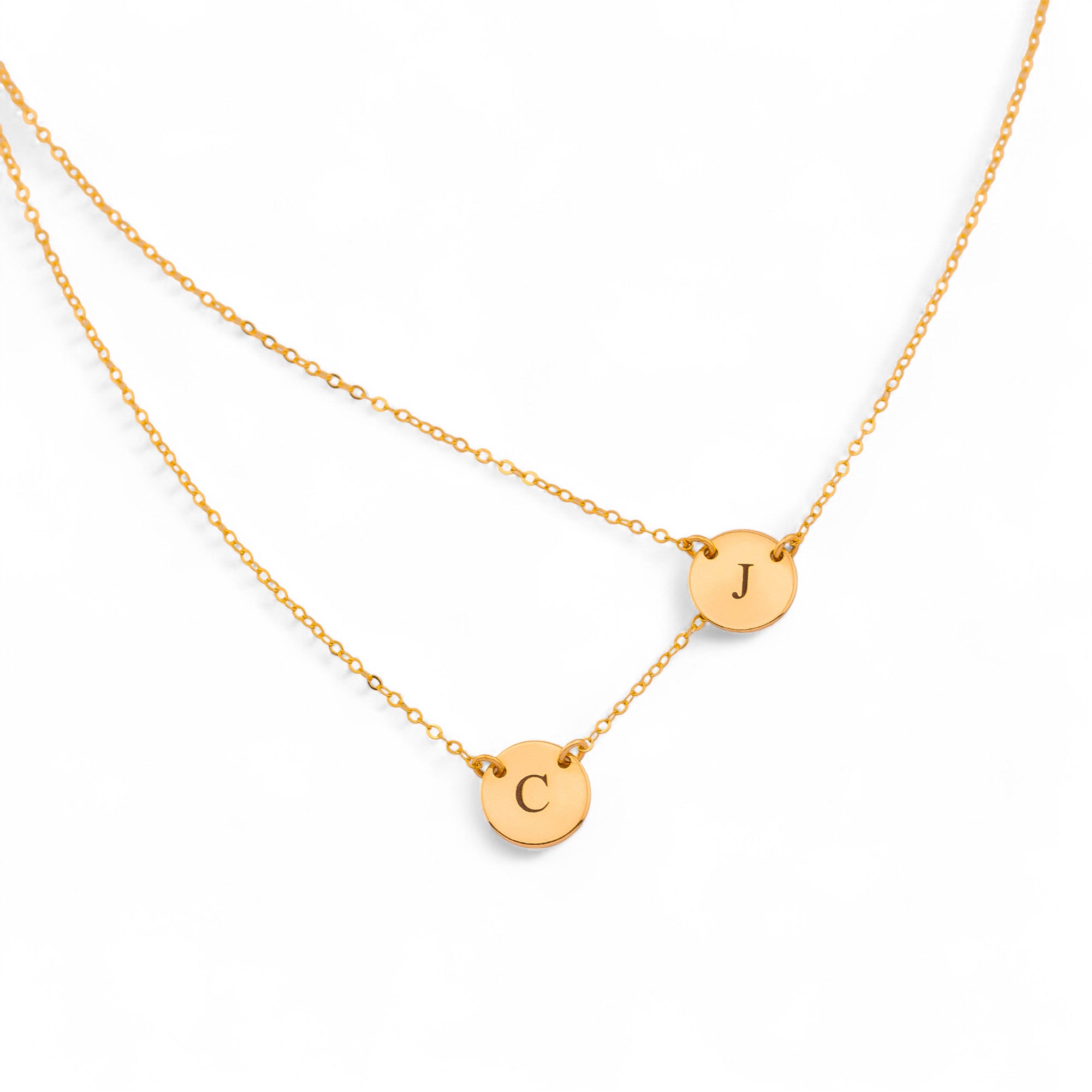 Small Circle 2 Strands Layered Necklace, 3/8" Discs