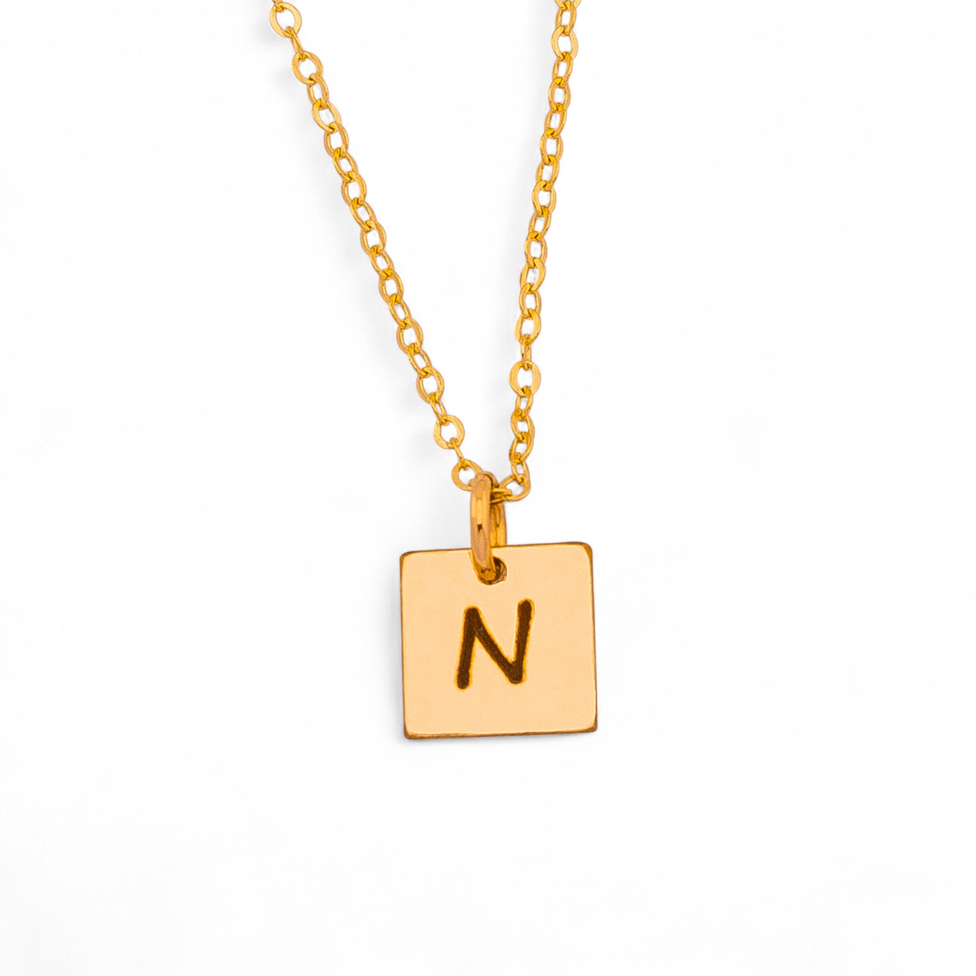 Tiny Square Initial Necklace, 8mm Square