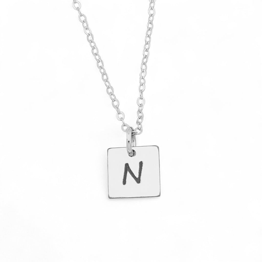 Tiny Square Initial Necklace, 8mm Square