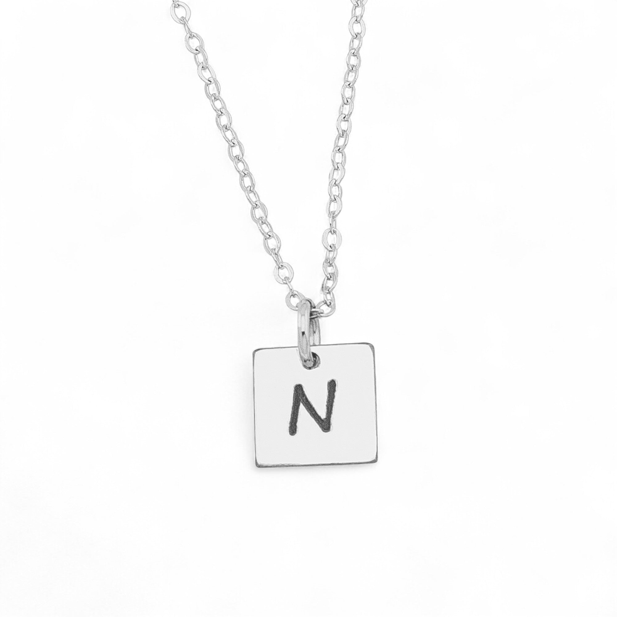 Tiny Square Initial Necklace, 8mm Square