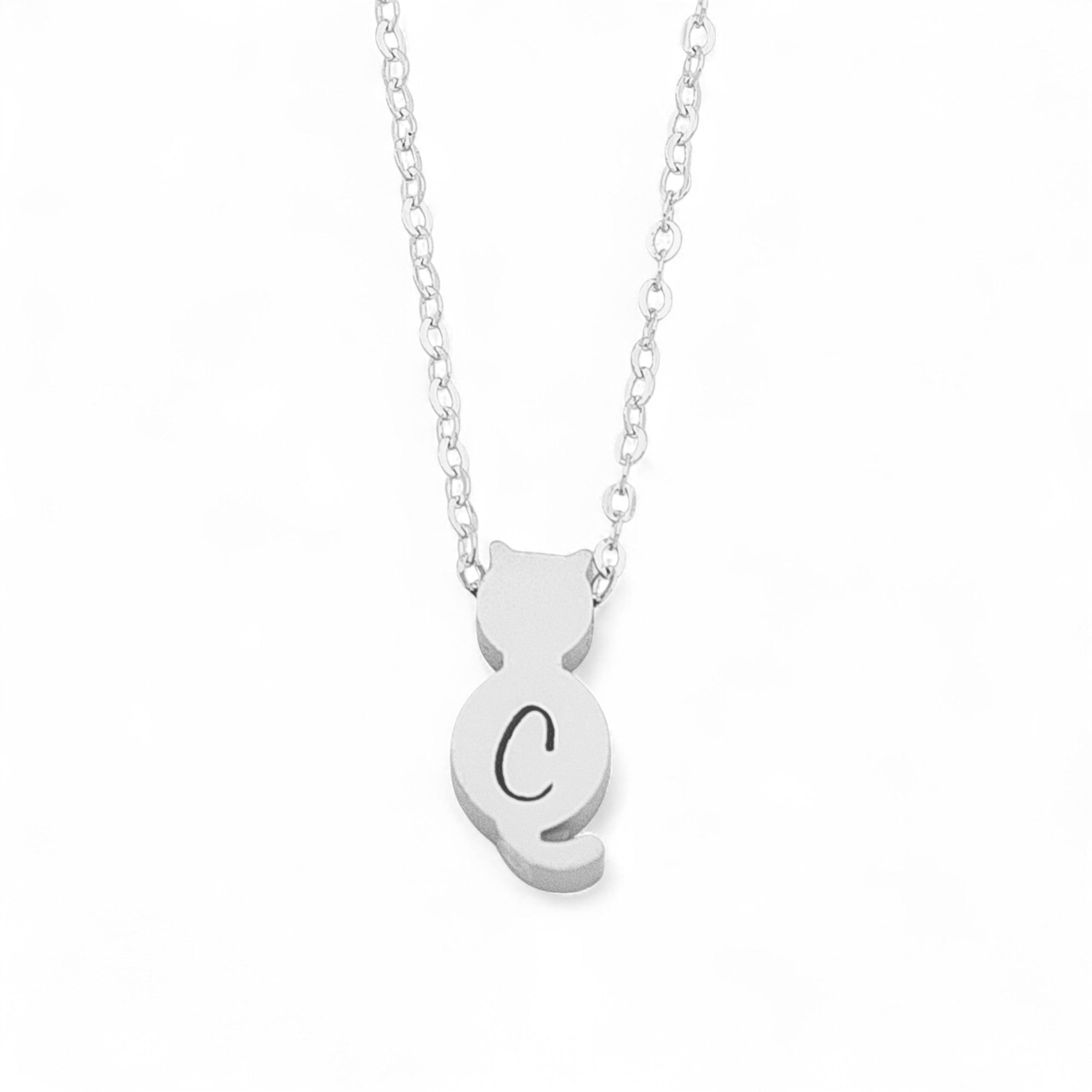 Personalized Initial Cat Necklace