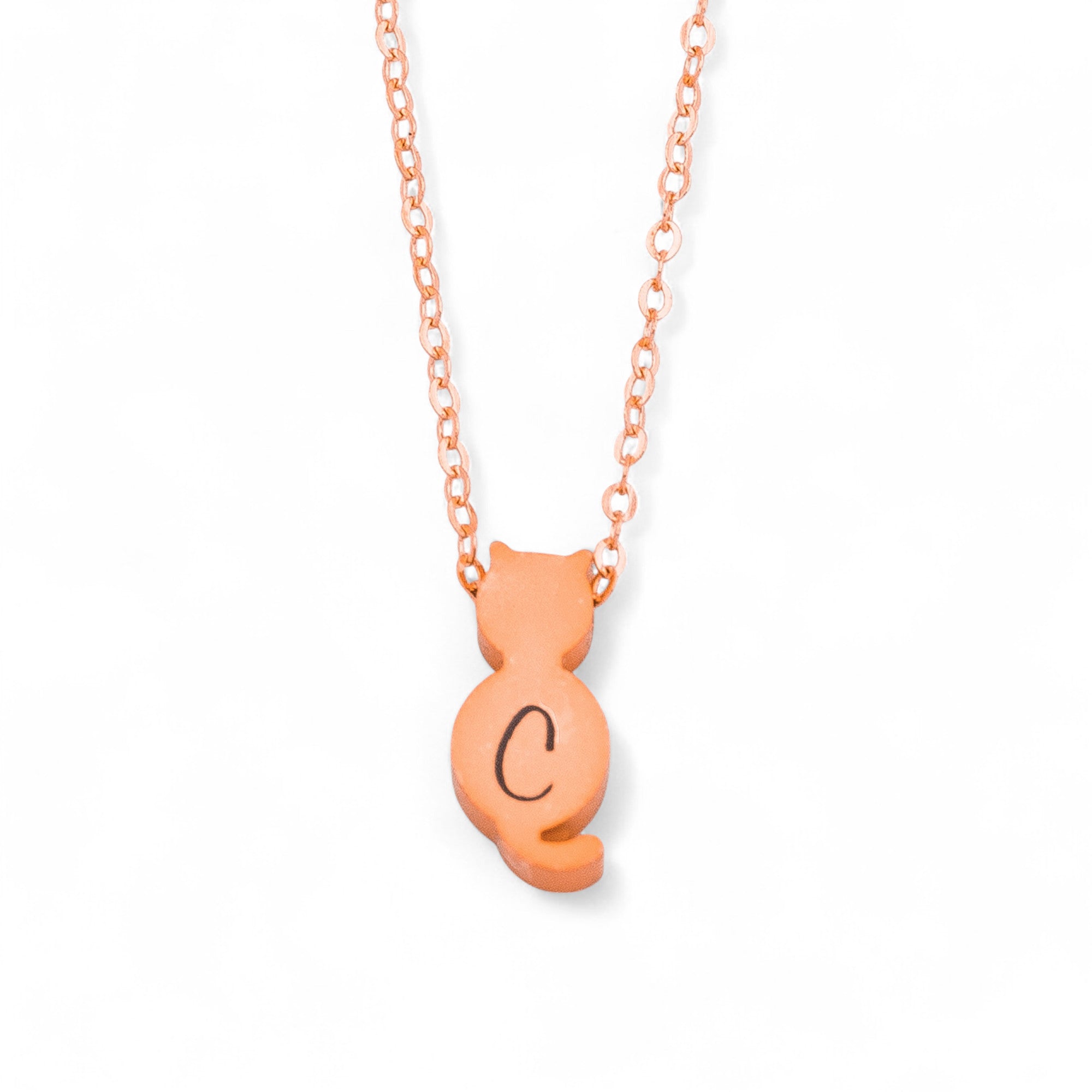 Personalized Initial Cat Necklace
